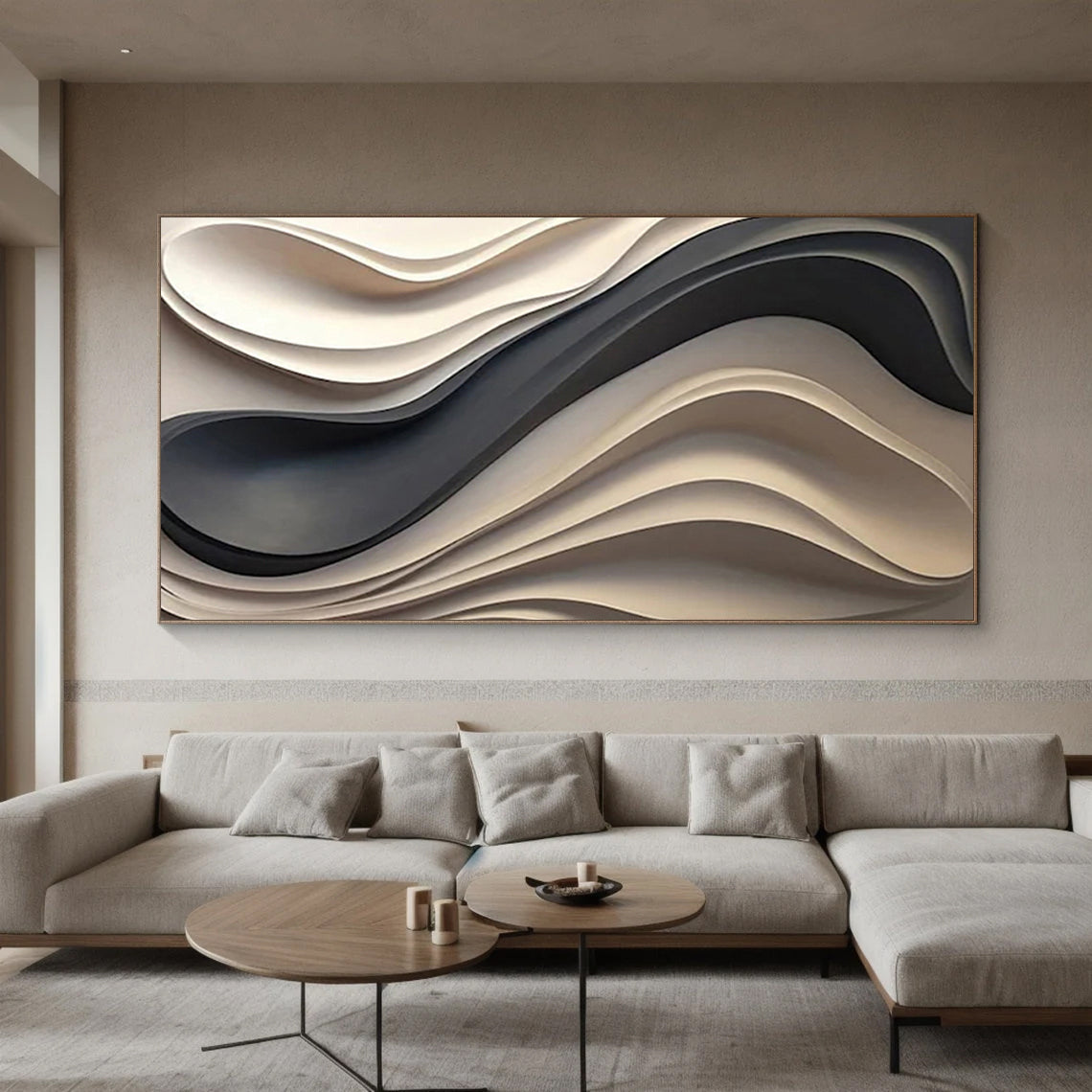 Hand-Painted Wood Carving Wall Art: Abstract 3D Textured Sculpture