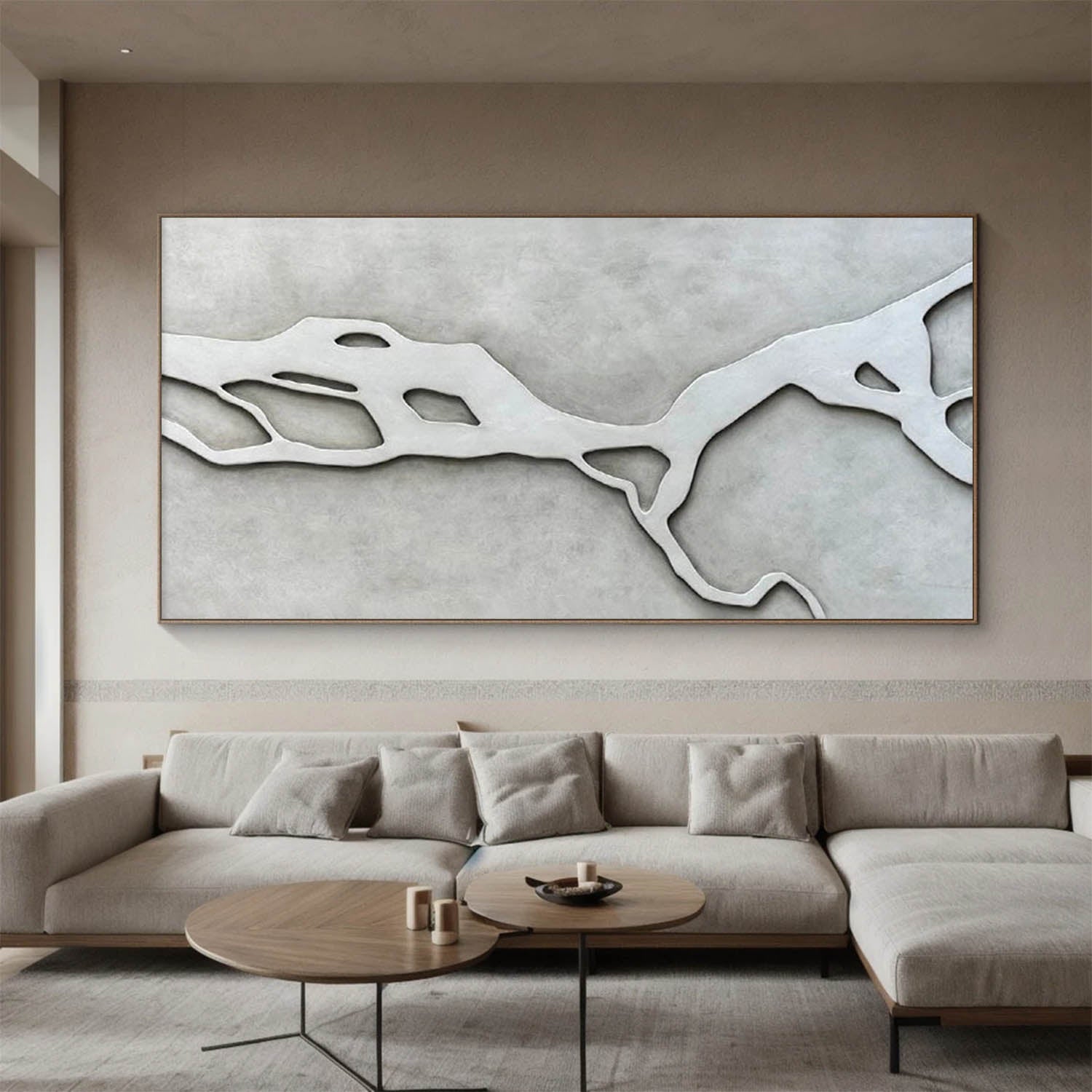 Large Grey 3D Abstract Wood Wall Art – Modern Boho Wabi Sabi for Office Wall Decor
