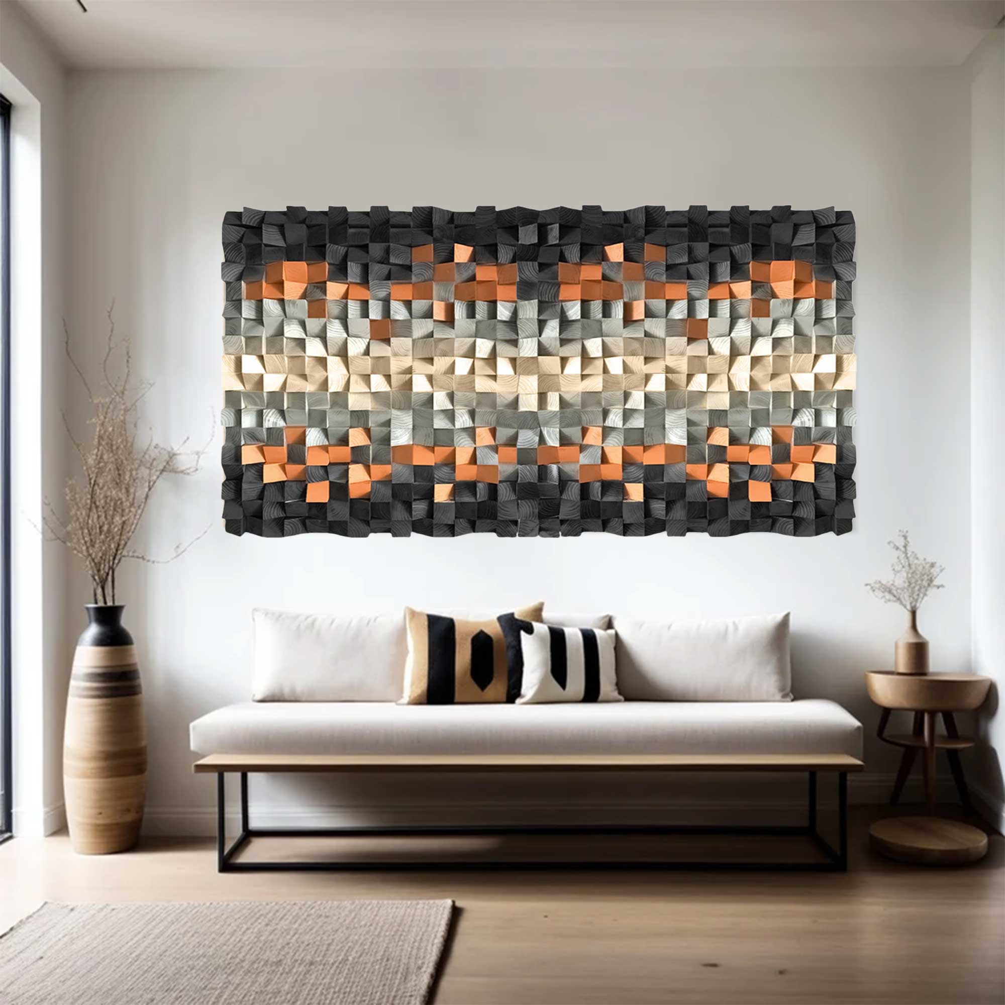 Hand-Painted Wood Carving Wall Art: Abstract 3D Textured Sculpture art