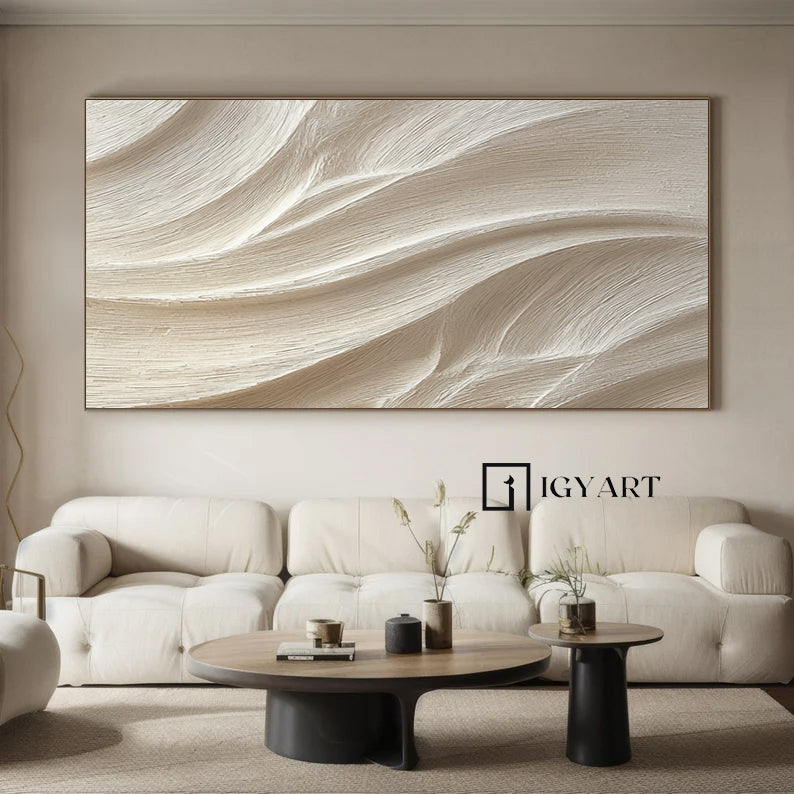 Cream White Sculptured art Wood carving wall art Textured Wall Decor