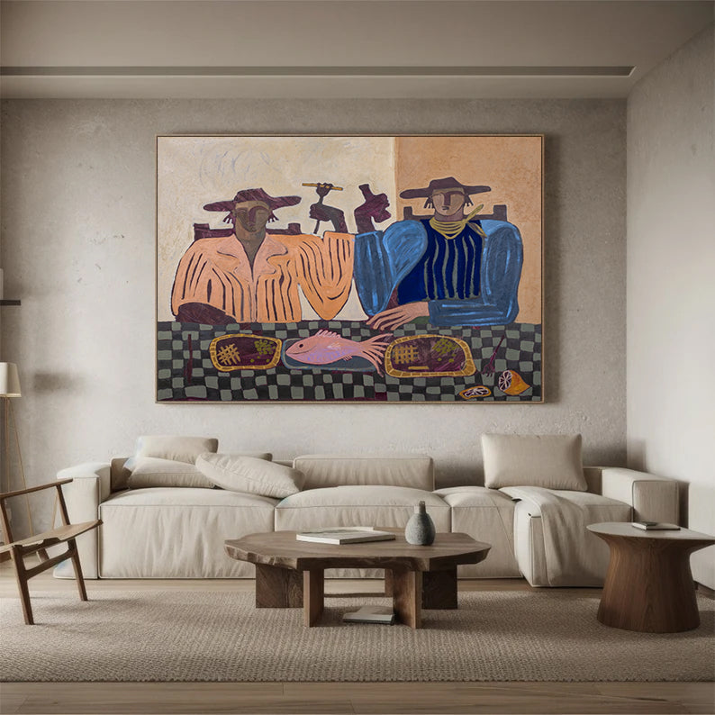 Large original figurative canvas art Rustic Contemporary Figures painting