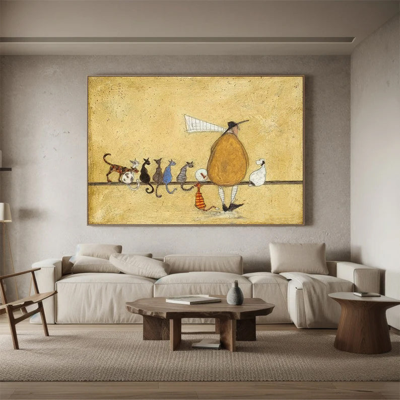 Hand painted cat wall art cat lover gift whimsical cat painting retro cat illustration