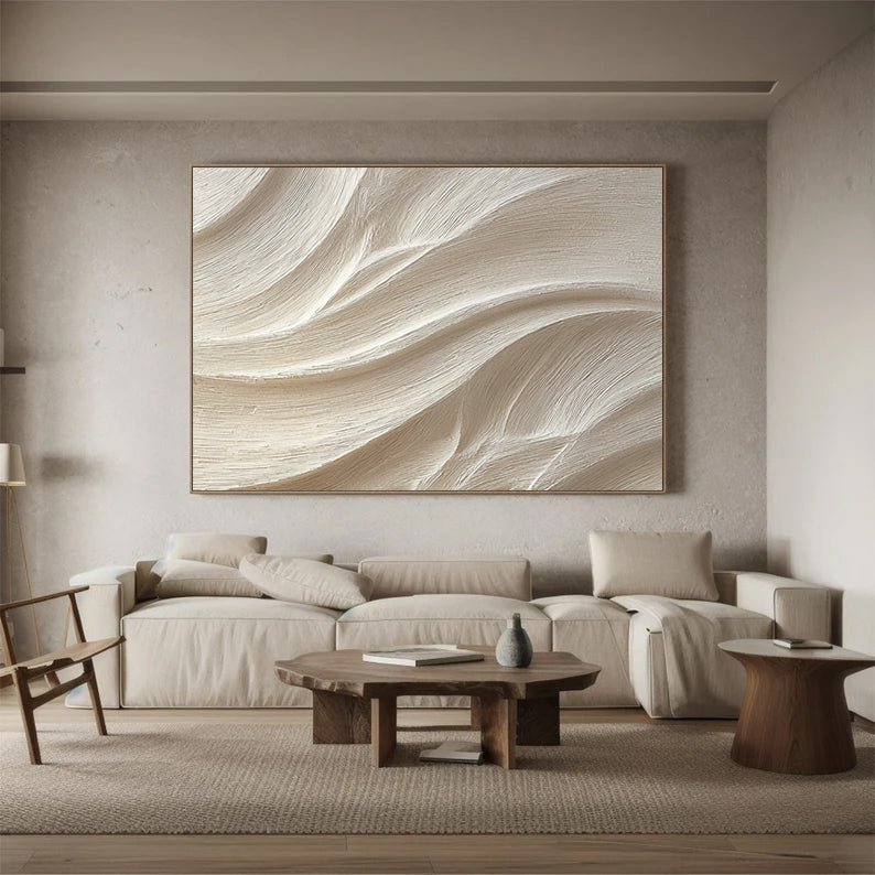 Cream White Sculptured art Wood carving wall art Textured Wall Decor