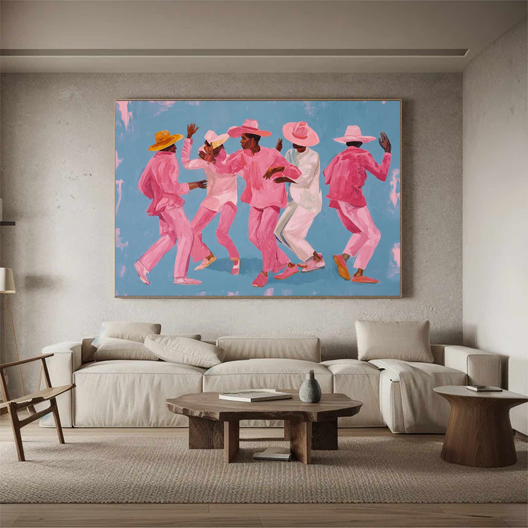 Pink sombrero figure art Abstract colorful hat people painting