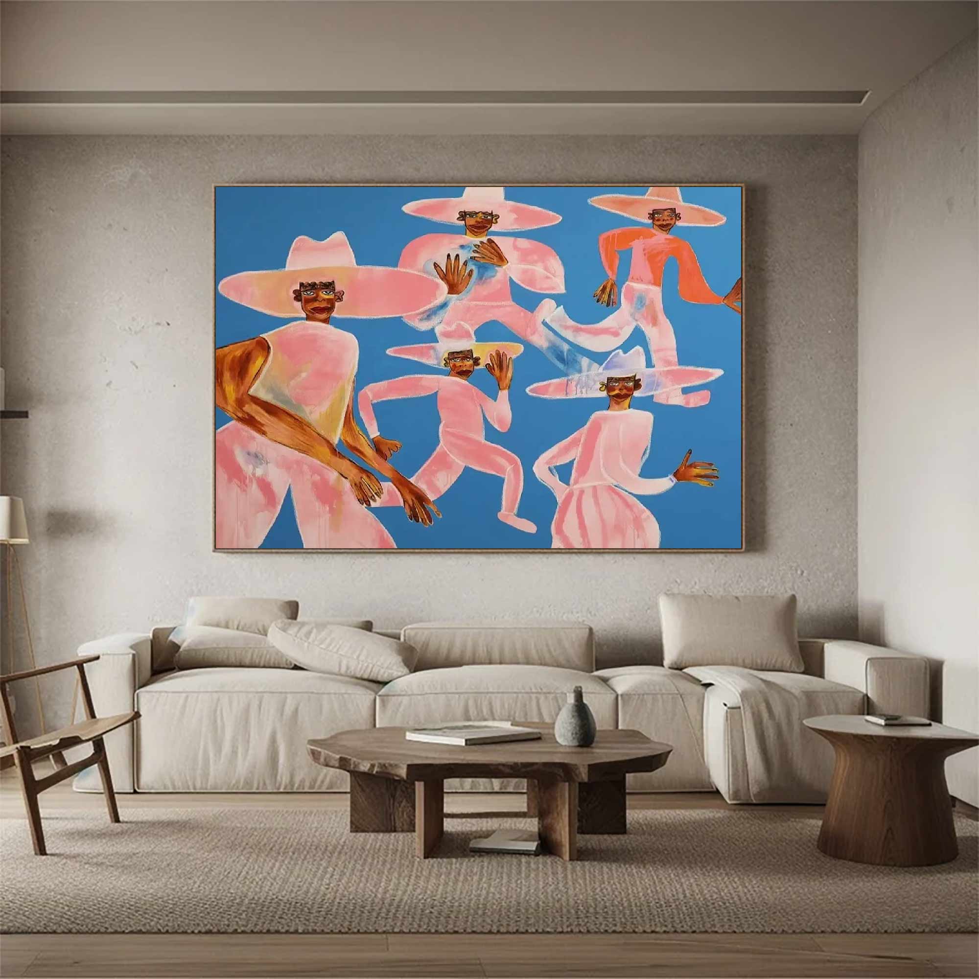 Vibrant contemporary figure art Abstract colorful hat people painting