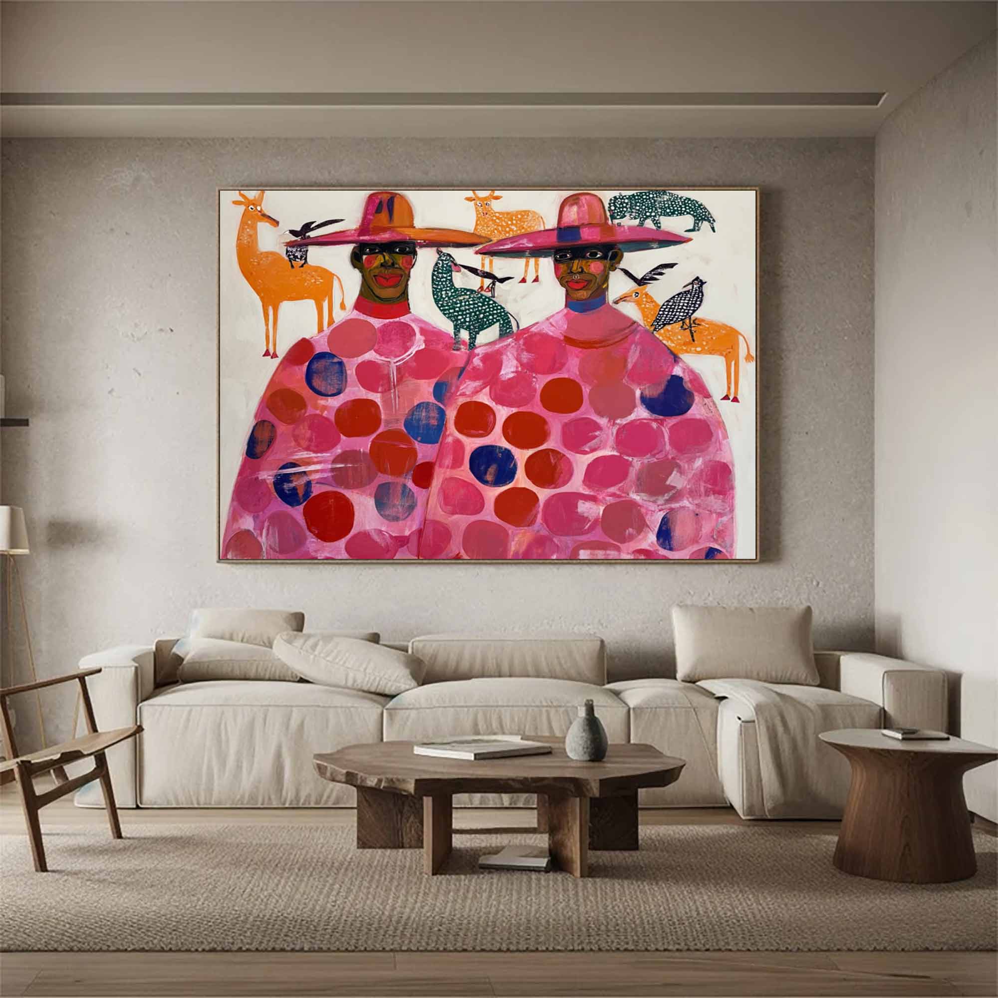 Abstract colorful people painting contemporary figure art Pink figure painting