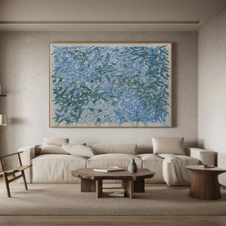 Blue textured wall art Large Blue abstract painting Blue wall art