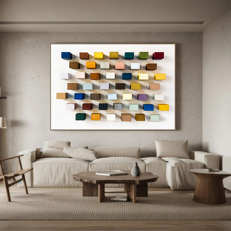 Colorful 3D Wooden Wall Art Hand-painted Wood Blocks Home Decor