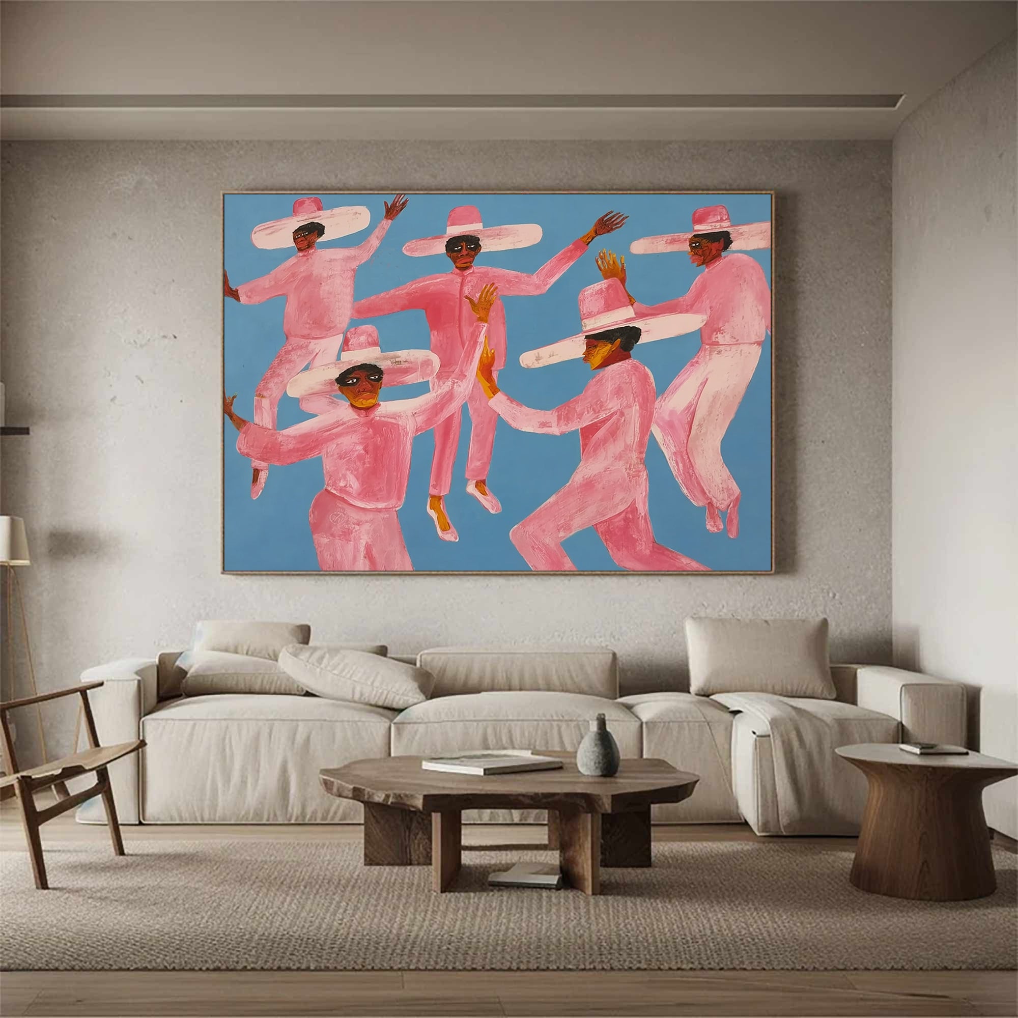 pink suit figure Abstract painting colorful hat people painting