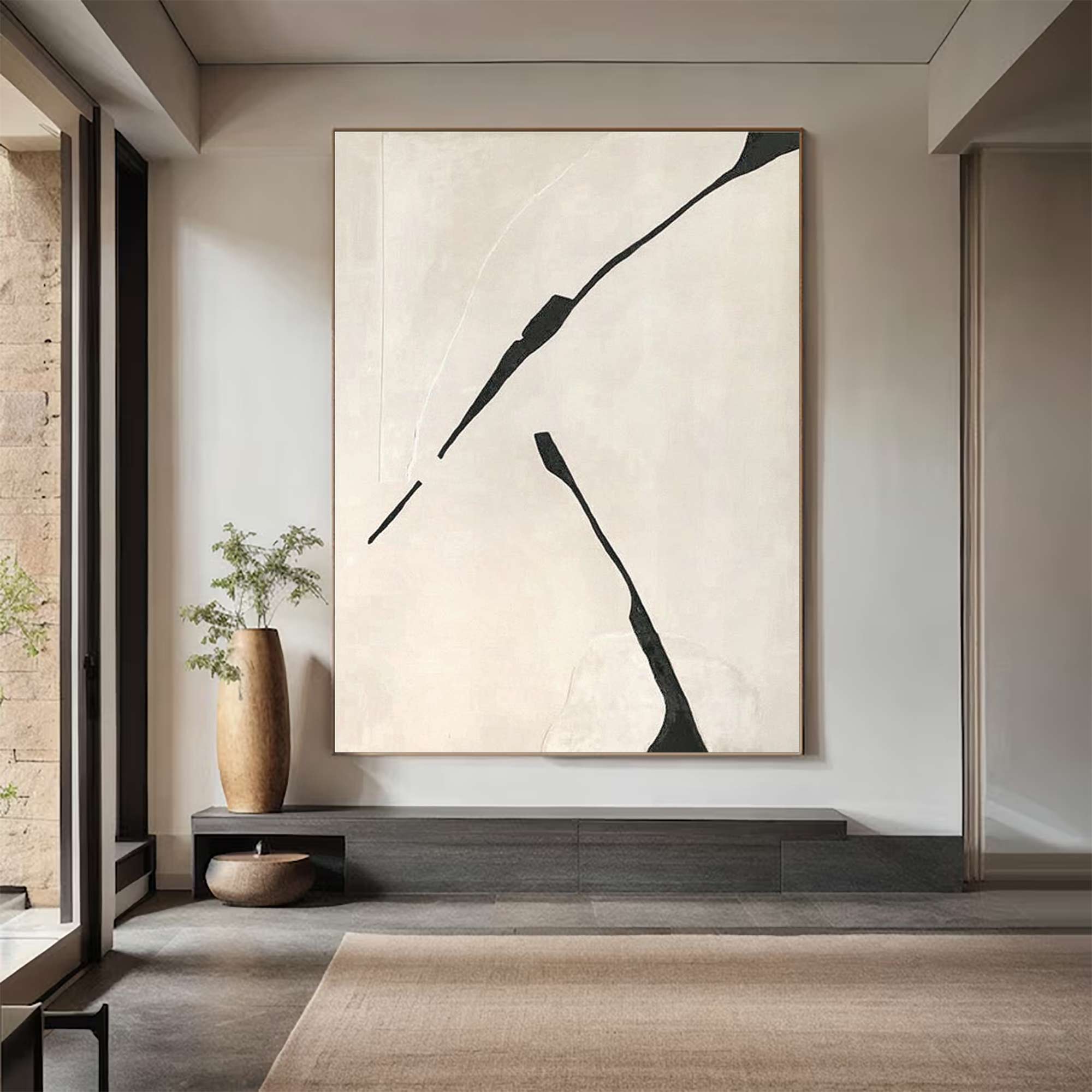 Beige Minimalist Wall Art,Beige Black Abstract Painting, Beige Wabi-sabi Wall Art, Large Beige Textured Painting