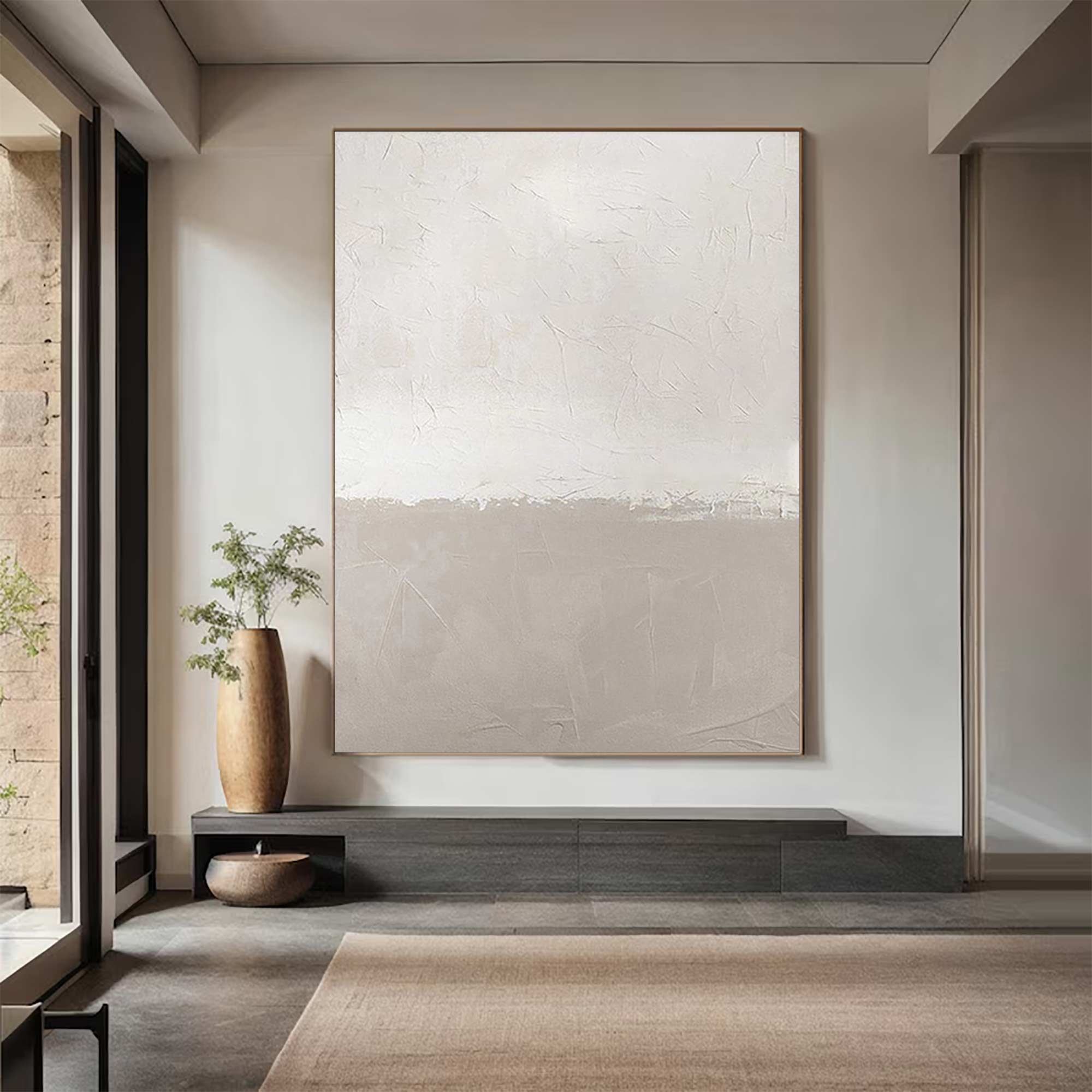 Beige and white canvas wall art Beige and white Minimalist Painting Beige Abstract art