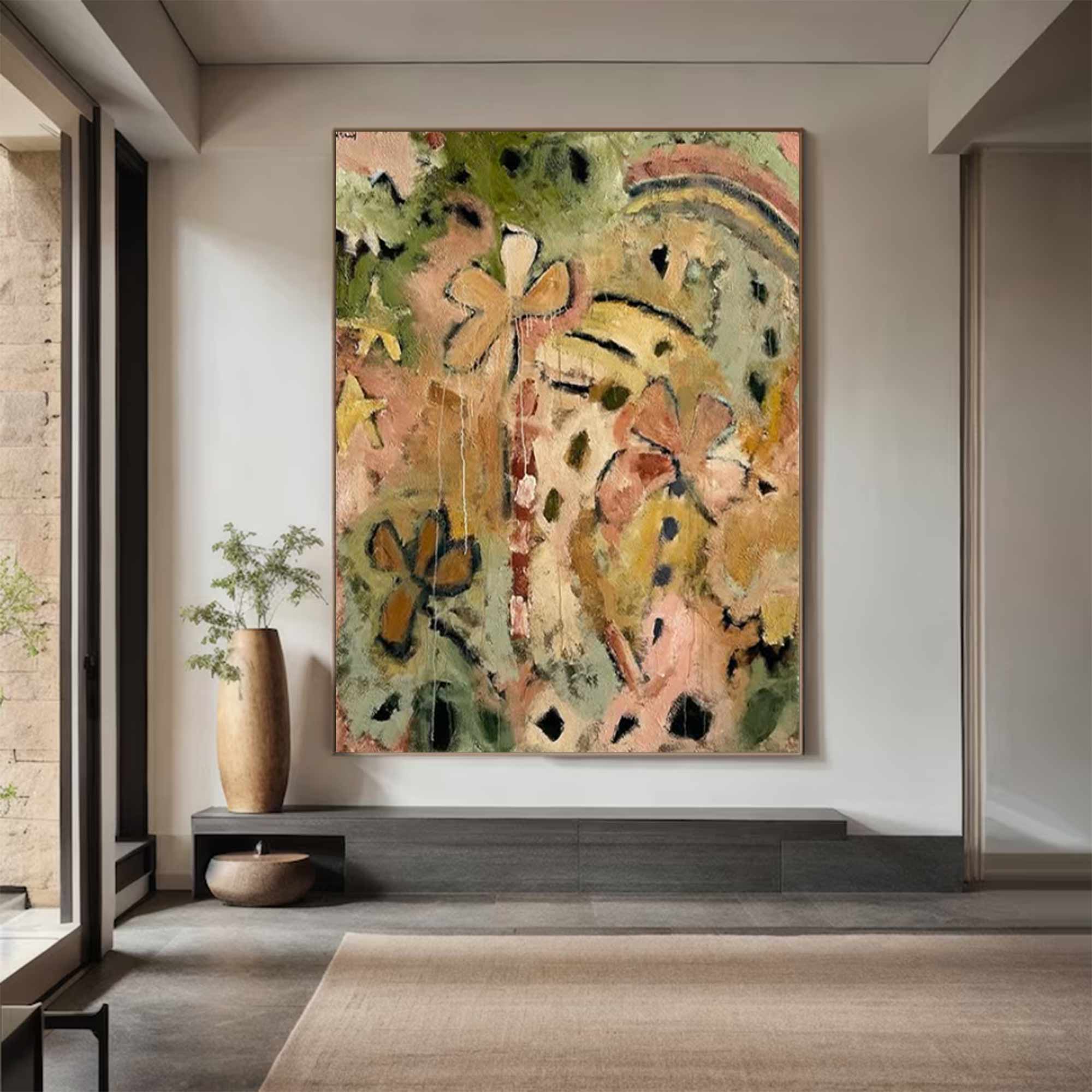 Colorful graffiti art, colorful textured wall decor for living room