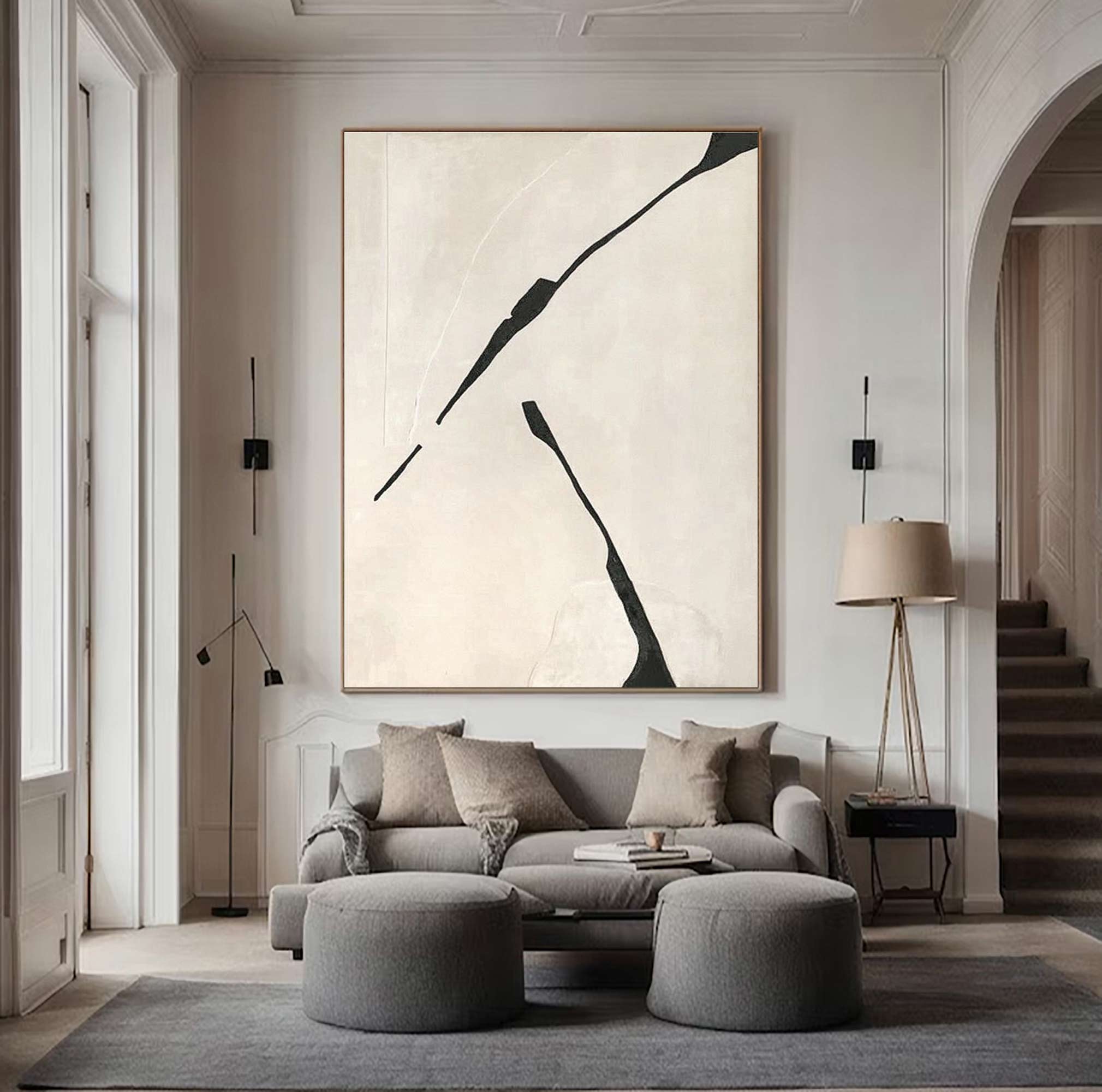 Beige Minimalist Wall Art,Beige Black Abstract Painting, Beige Wabi-sabi Wall Art, Large Beige Textured Painting