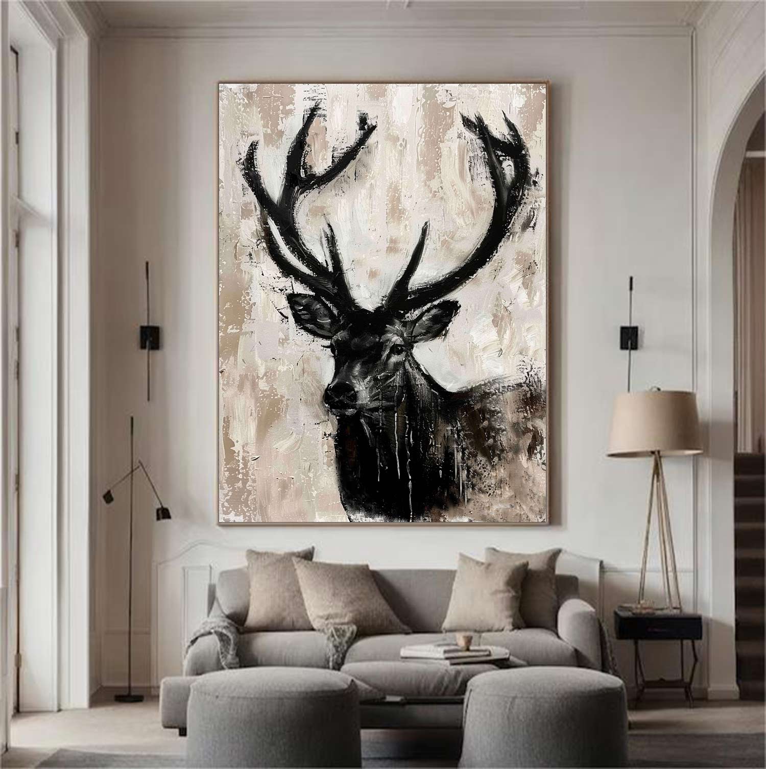 Deer Abstract Painting Deer Wall Art Animal Paintings Deer Canvas Wall Art