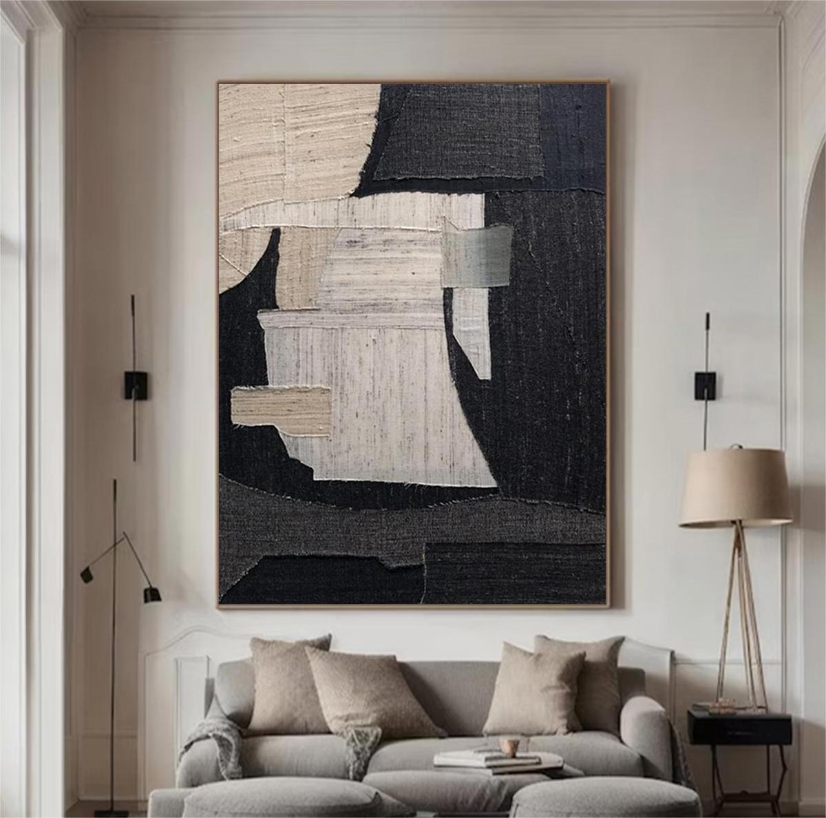 Large Black and Beige Textured wall art Black and Beige abstract art