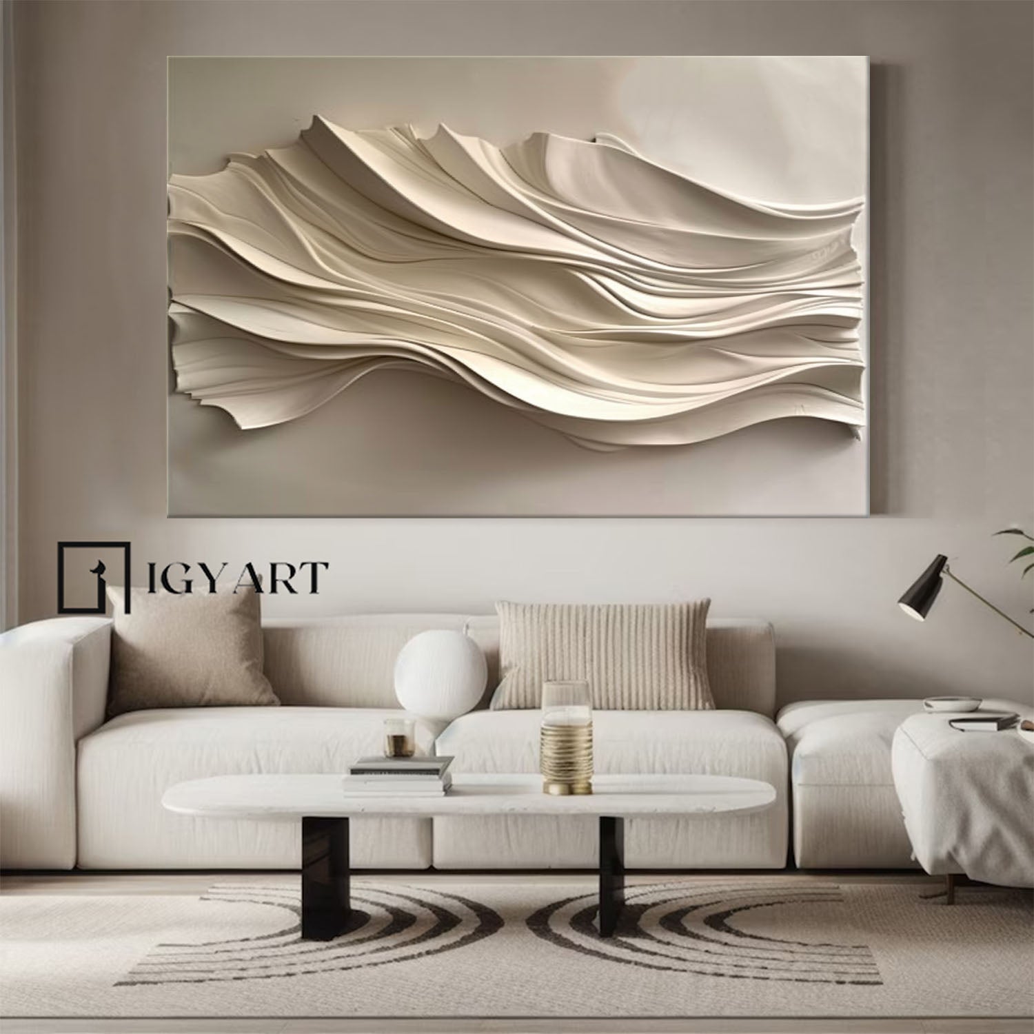 Beige Sculptured art Wood carving wall art Beige 3D Textured Wall Art