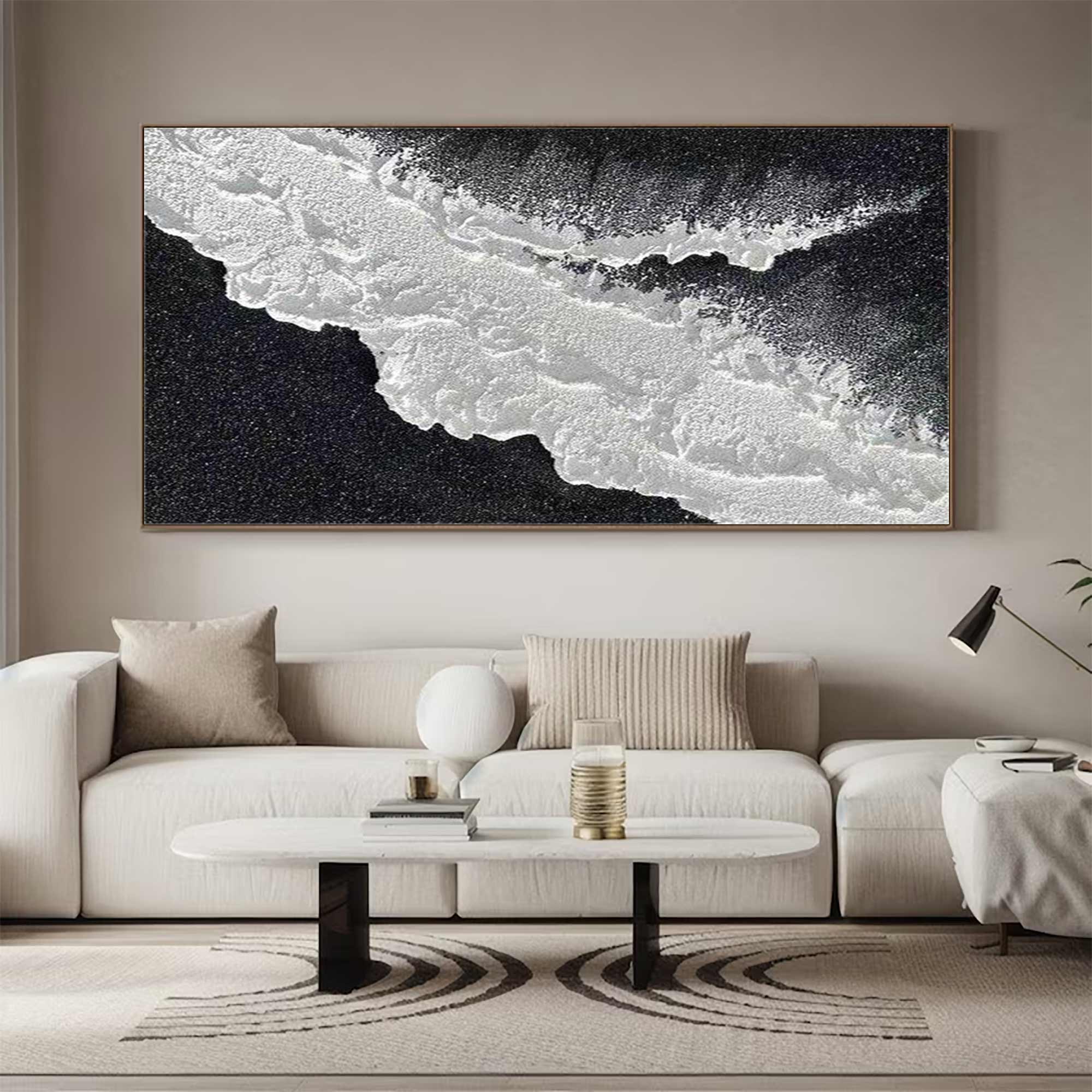 Large Black and white Abstract art Black Ocean wave Abstract Painting Black 3D Textured Painting