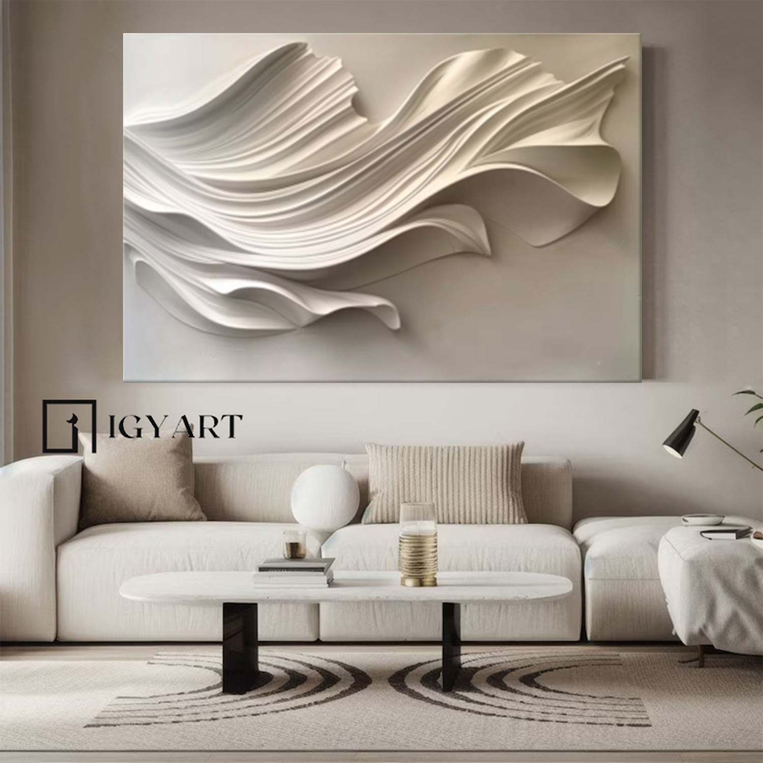 Wood carving wall art Beige Sculptured art Beige 3D Textured Wall Art