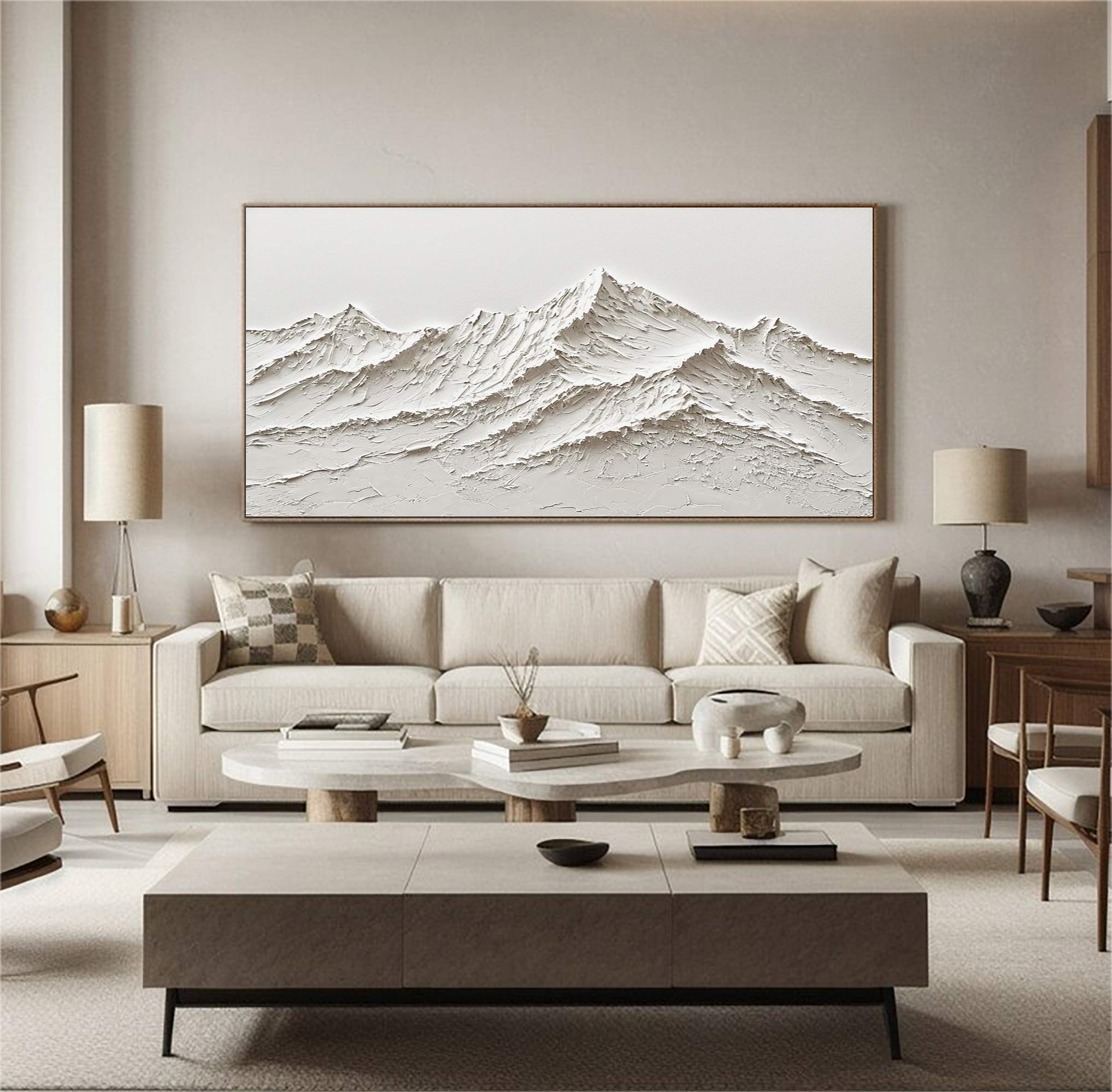 3D White Mountain Plaster Art, Textured Snow Mountain Canvas Painting,Modern Impasto Office Decor