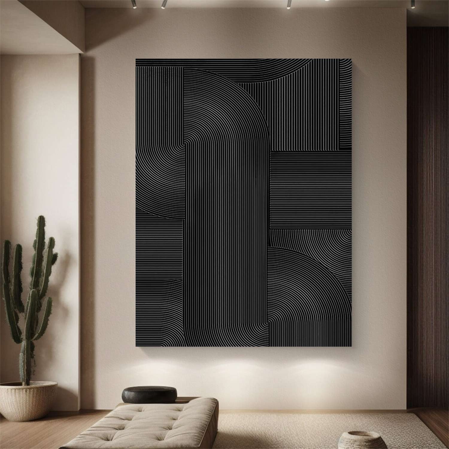 Large Black Abstract Painting Black wall art Black plaster art Black textured wall art