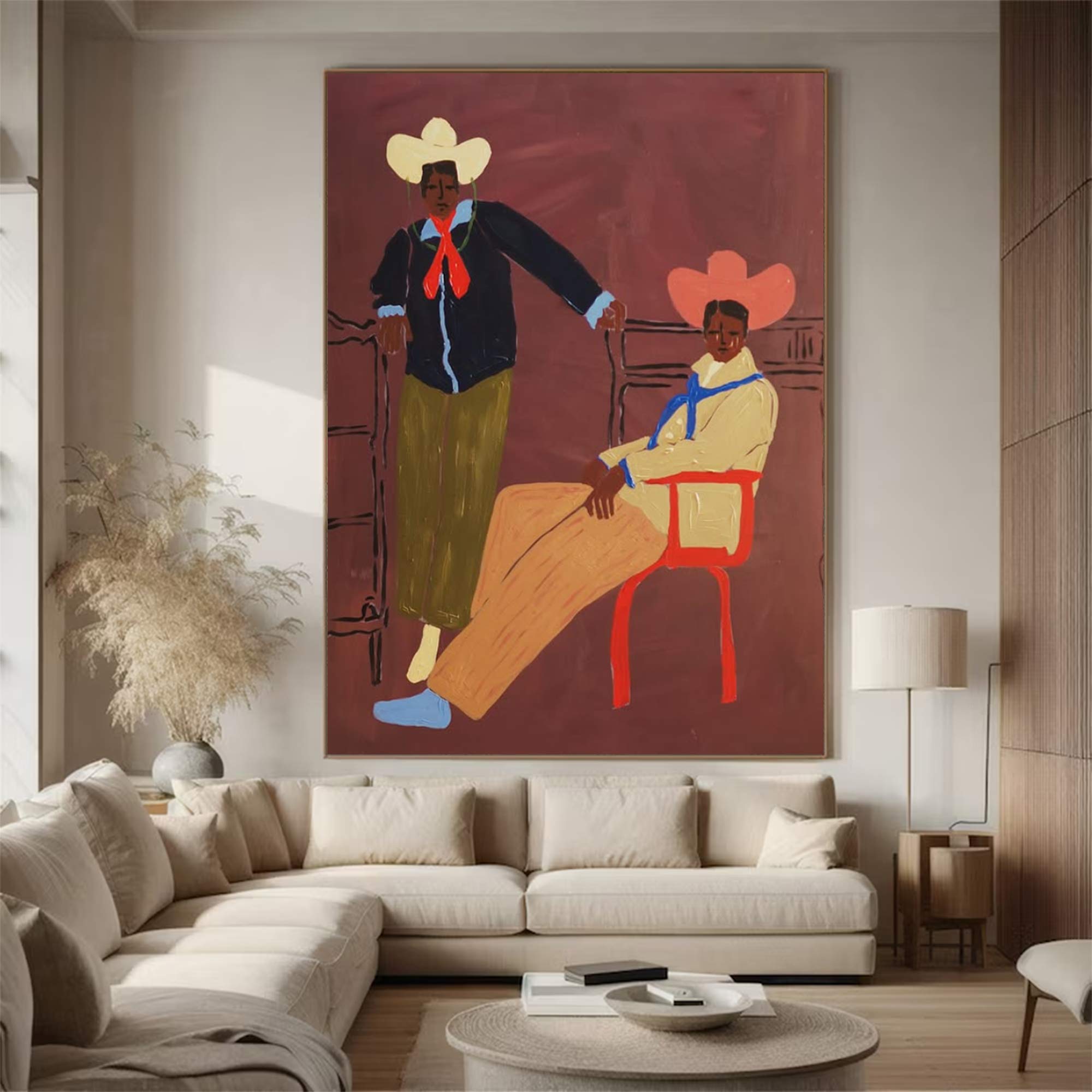 contemporary folk style male figure duo art Vintage Fashion Art