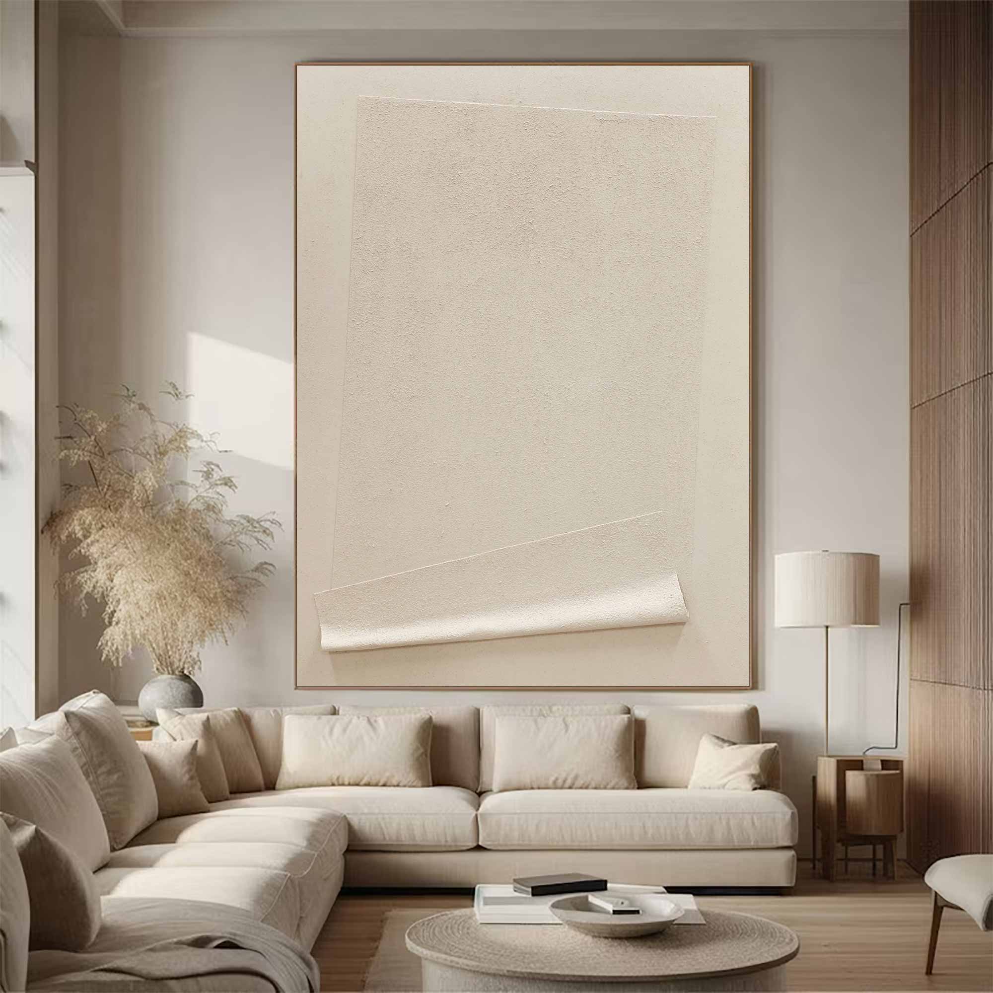Beige Minimalist Wall Art,Beige 3D Textured Painting, Beige Wabi-sabi Wall Art, Large Beige Textured Painting