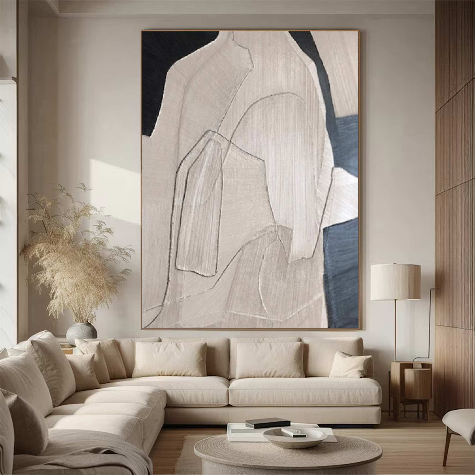 Beige and Black canvas wall art Beige and Black Minimalist Painting Beige Abstract art Beige wall Decor
