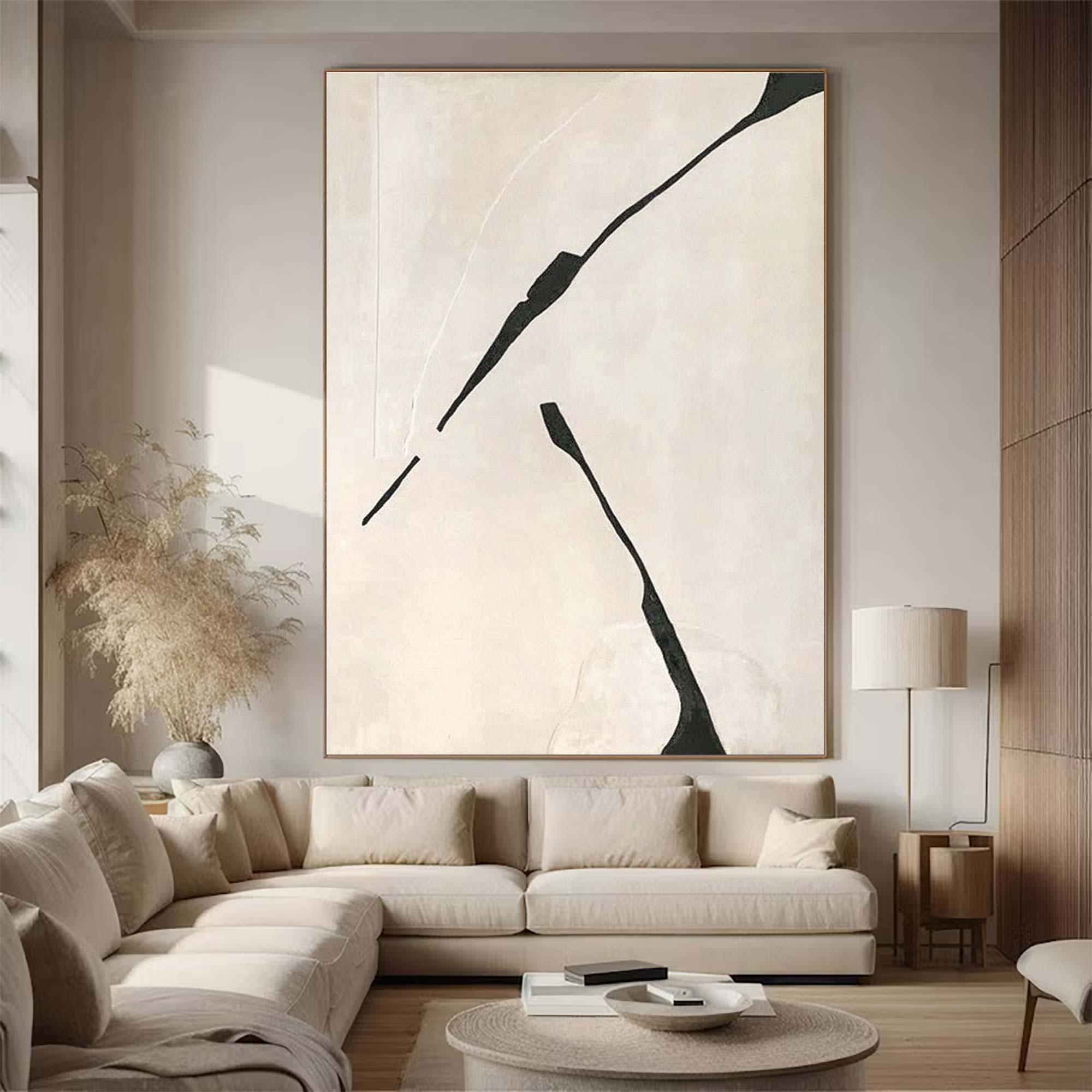 Beige Minimalist Wall Art,Beige Black Abstract Painting, Beige Wabi-sabi Wall Art, Large Beige Textured Painting