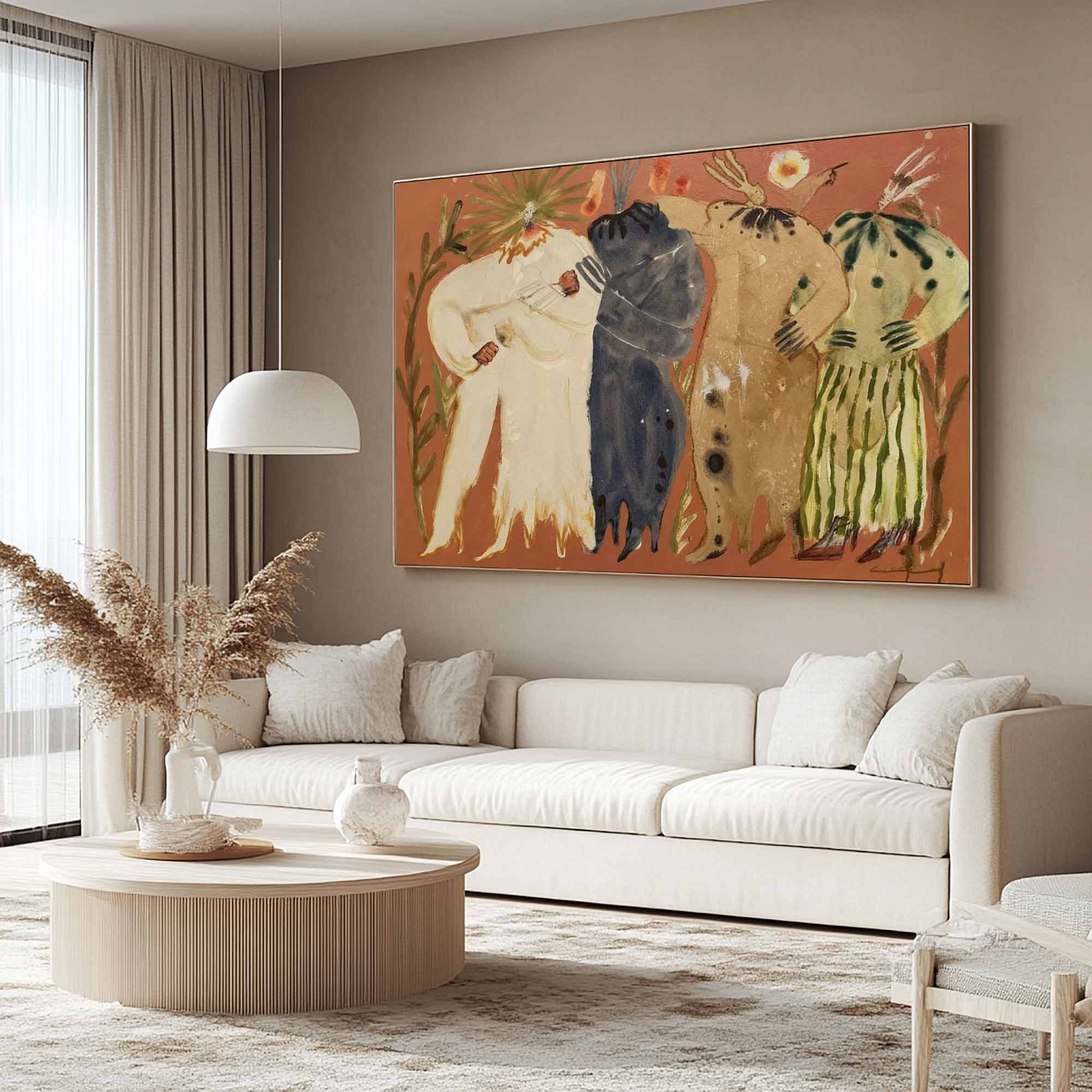 Four people hugging painting Colorful abstract people painting