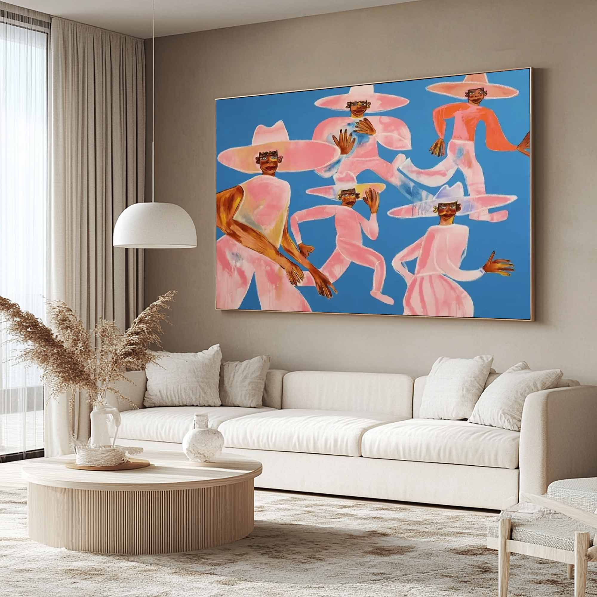 Vibrant contemporary figure art Abstract colorful hat people painting