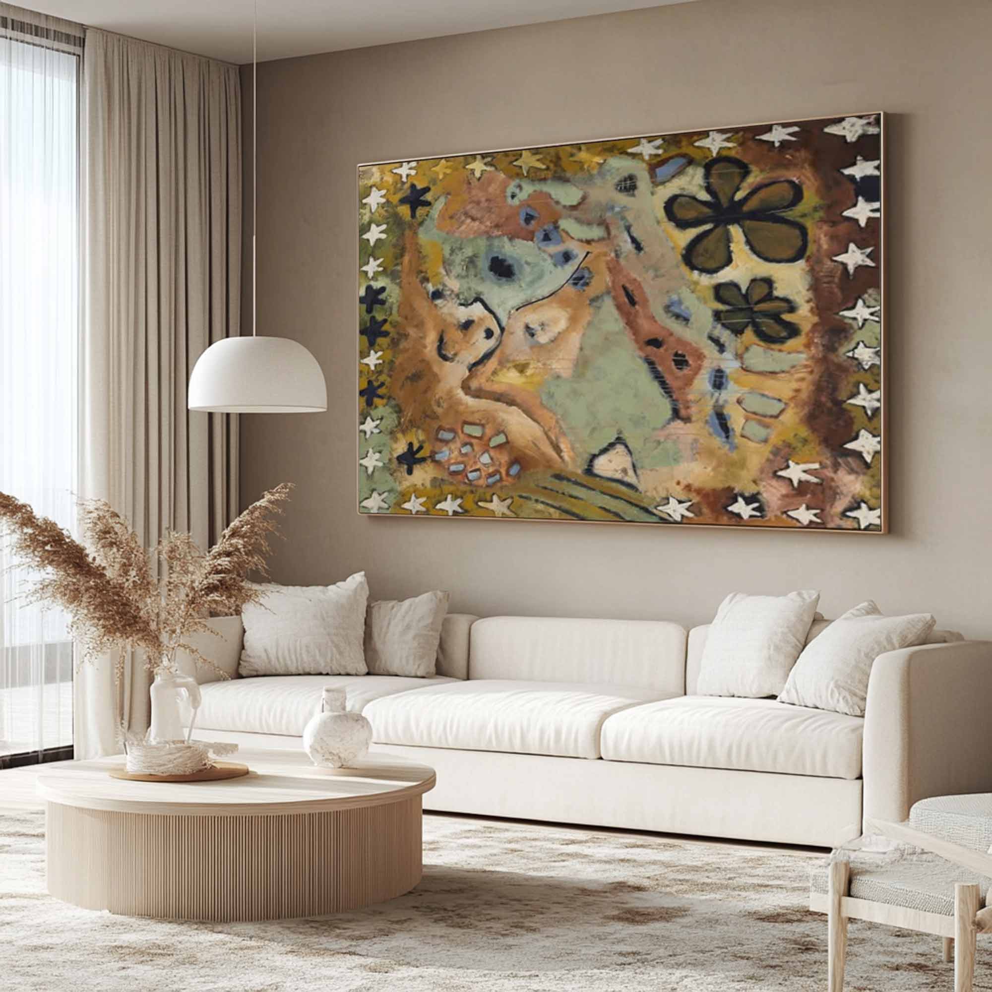 Brown graffiti art brown pop abstract art Earth-toned floral painting