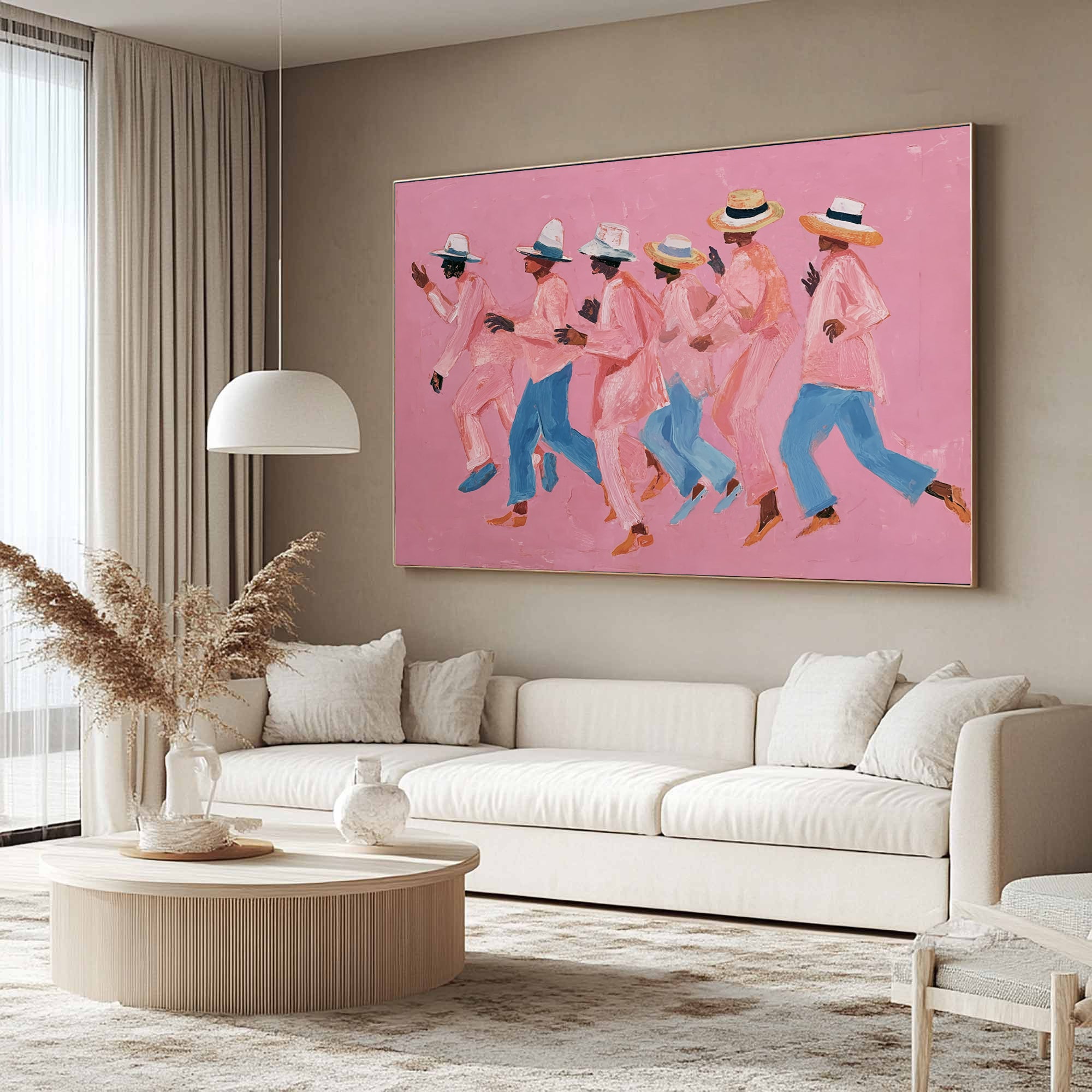 Pink and blue pop art wall decor Vibrant contemporary figure art