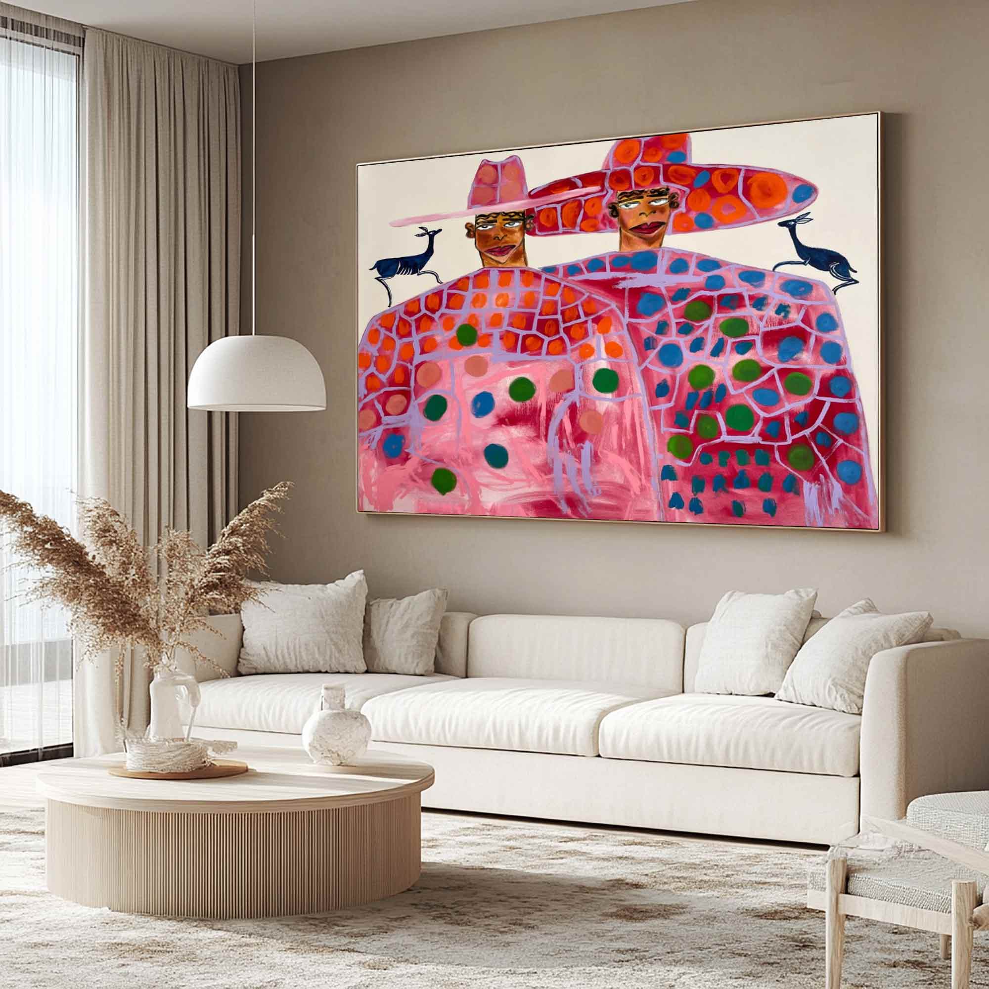 Pink figure painting Abstract colorful people painting contemporary figure art
