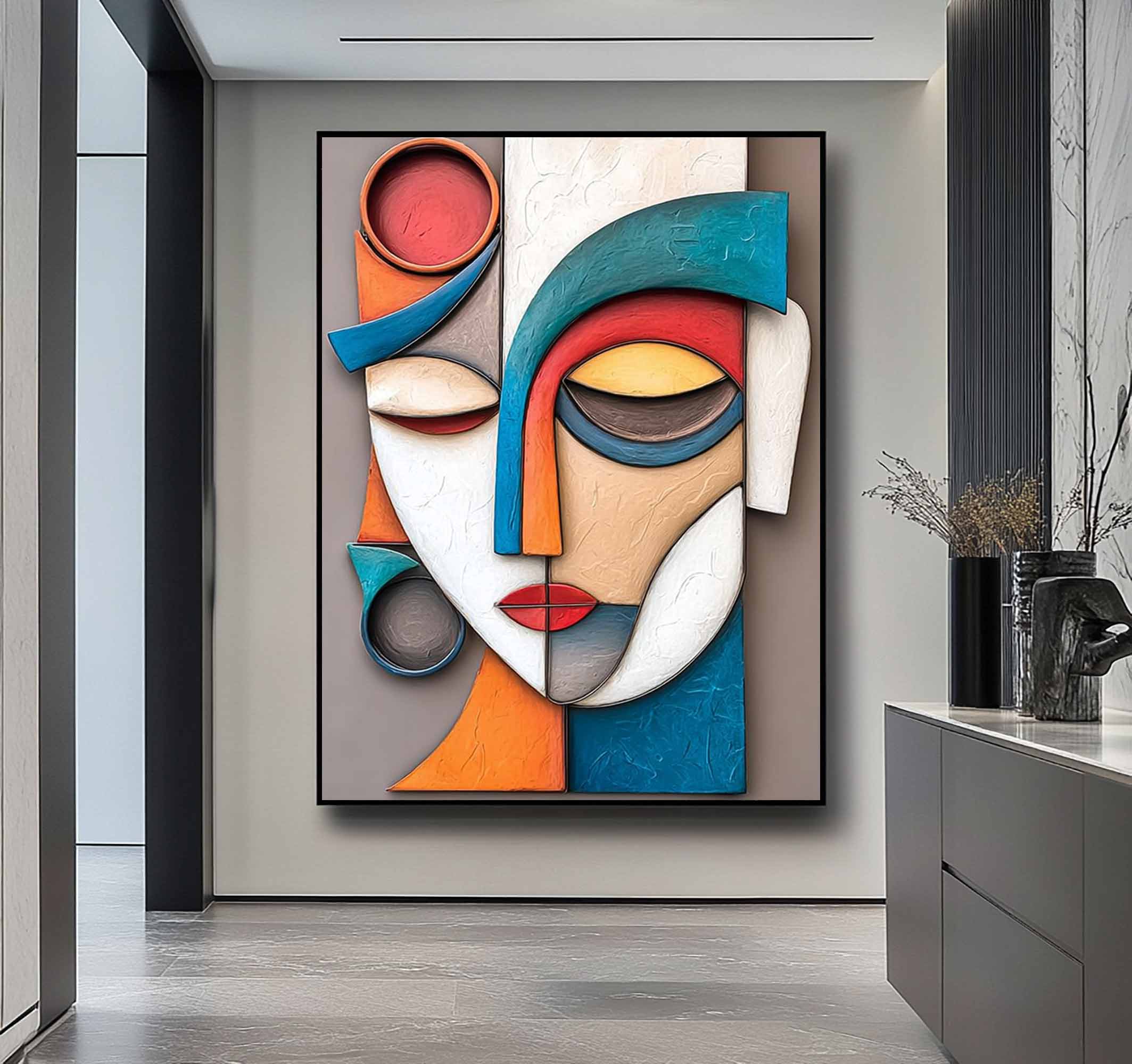 Wood carving wall art Wooden wall decor Art face Sculptured art Painting