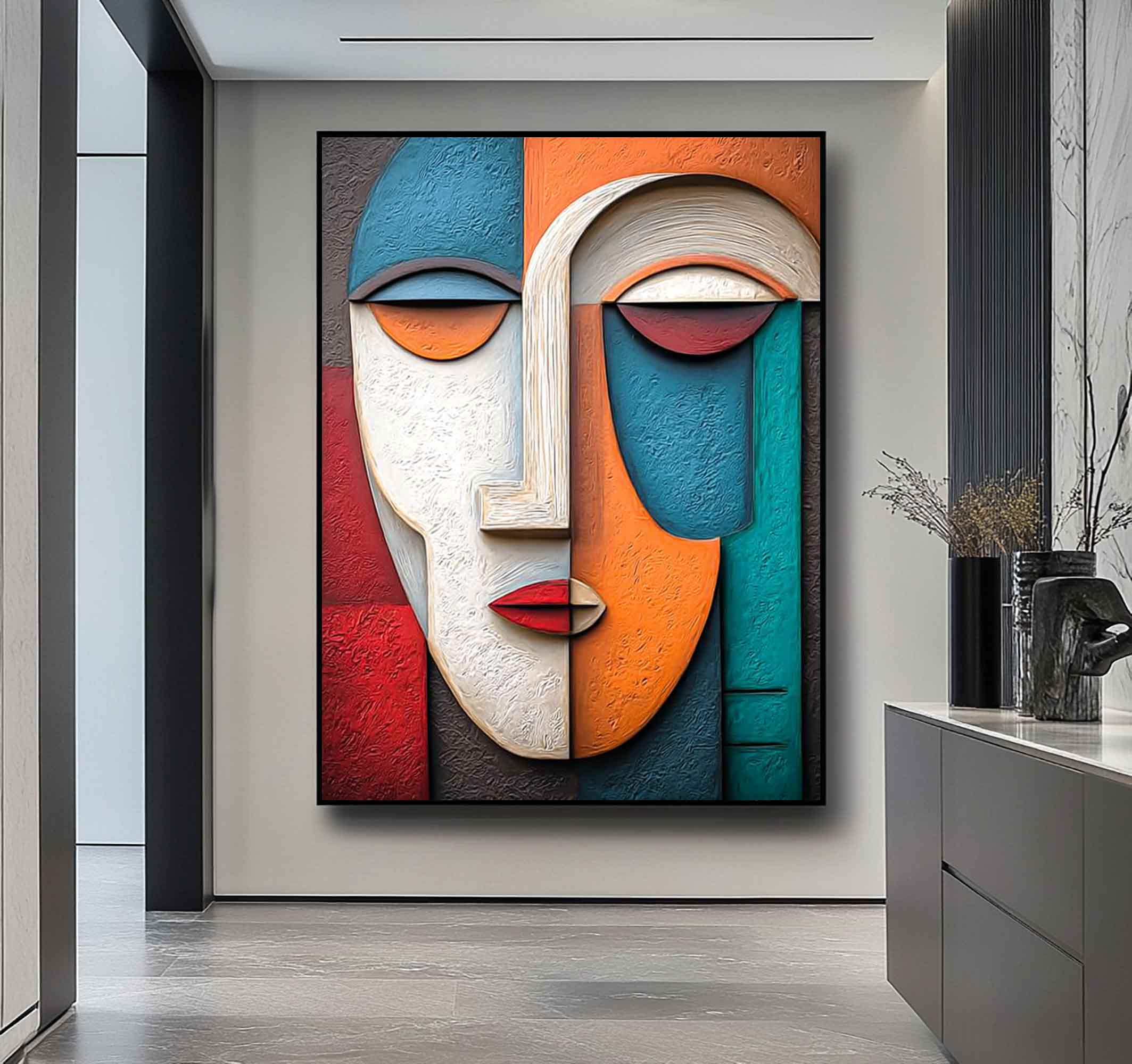 Wood carving wall art face 3D Textured Wall Decor face Sculptured art