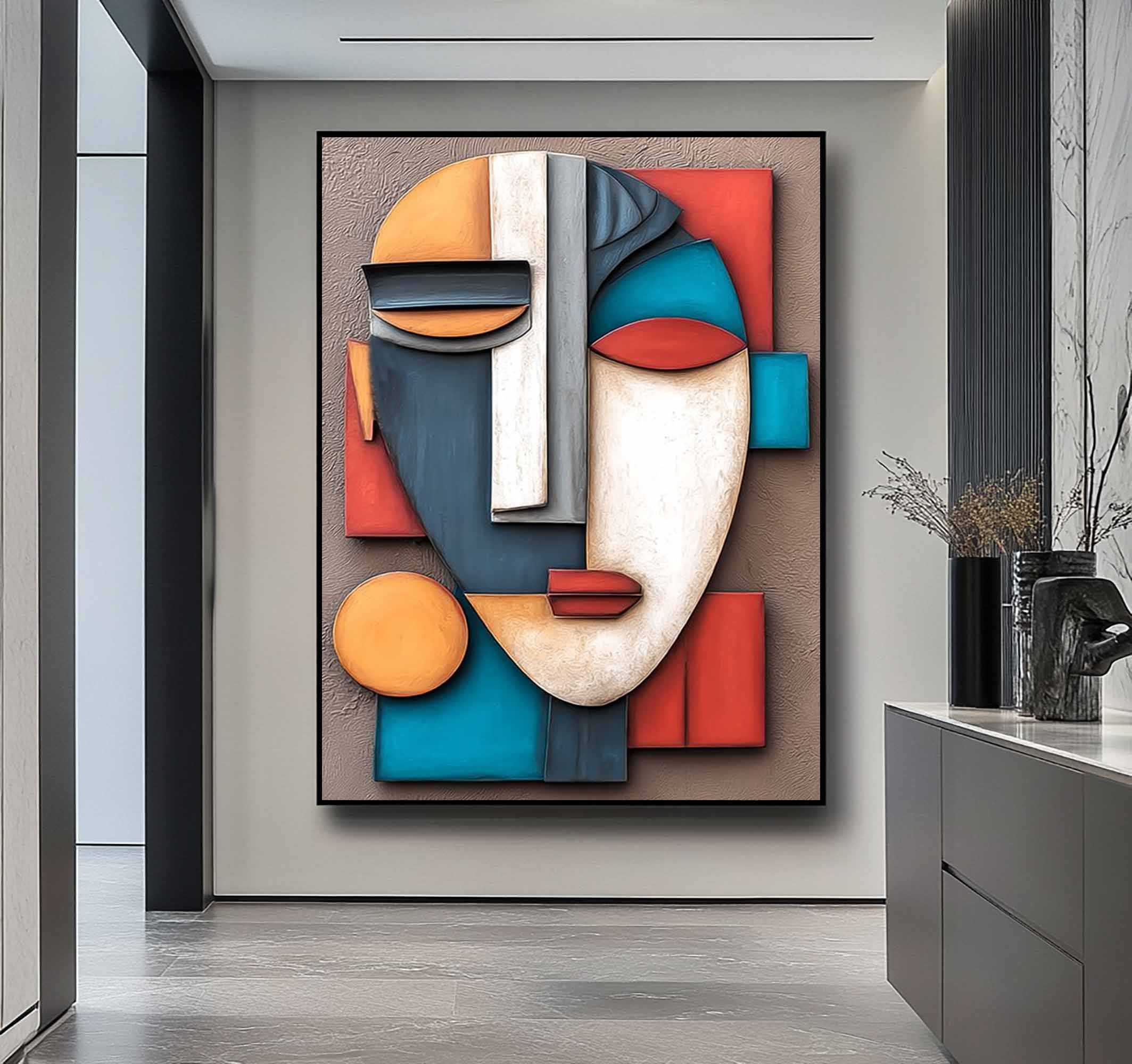 Wood carving wall art face 3D Textured Wall Decor face Sculptured art