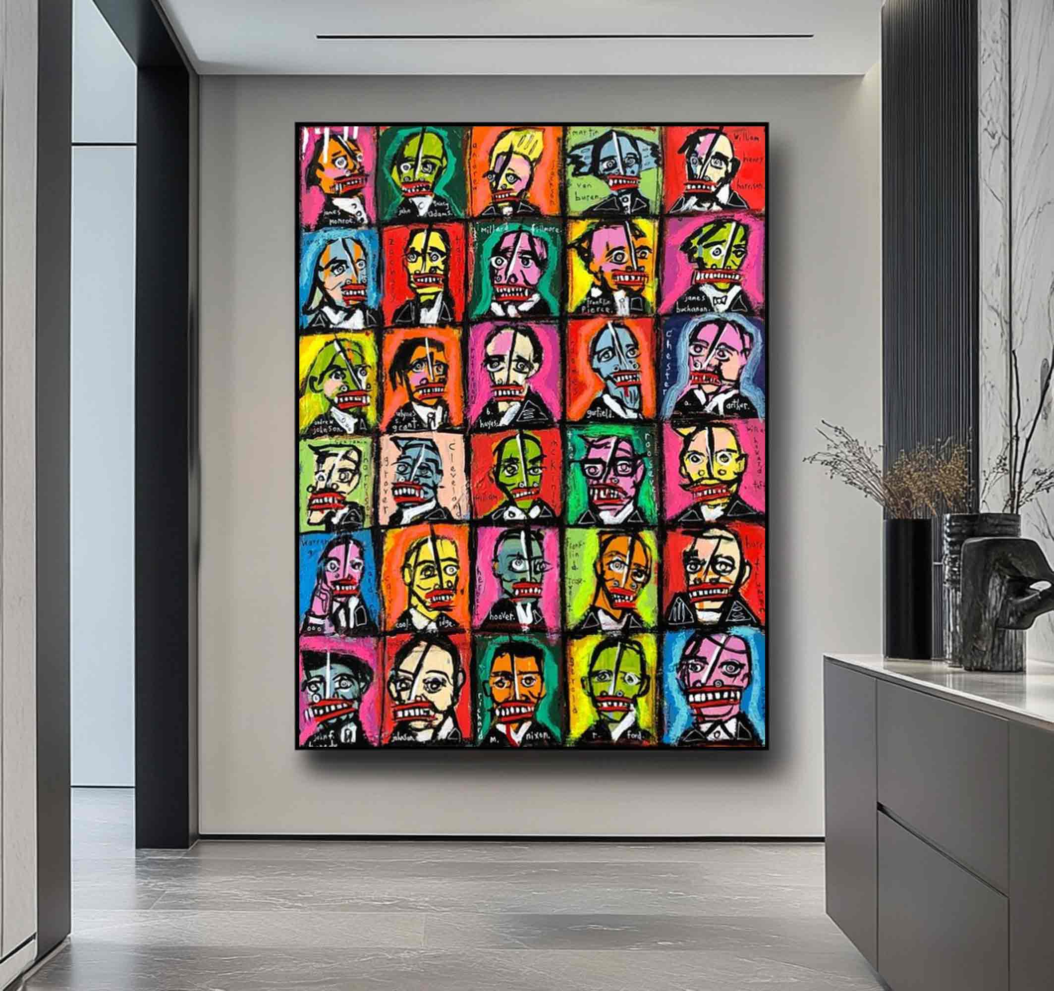 Pop Art Presidents Abstract Graffiti Style Portrait Painting Colorful Modern Political Wall Art