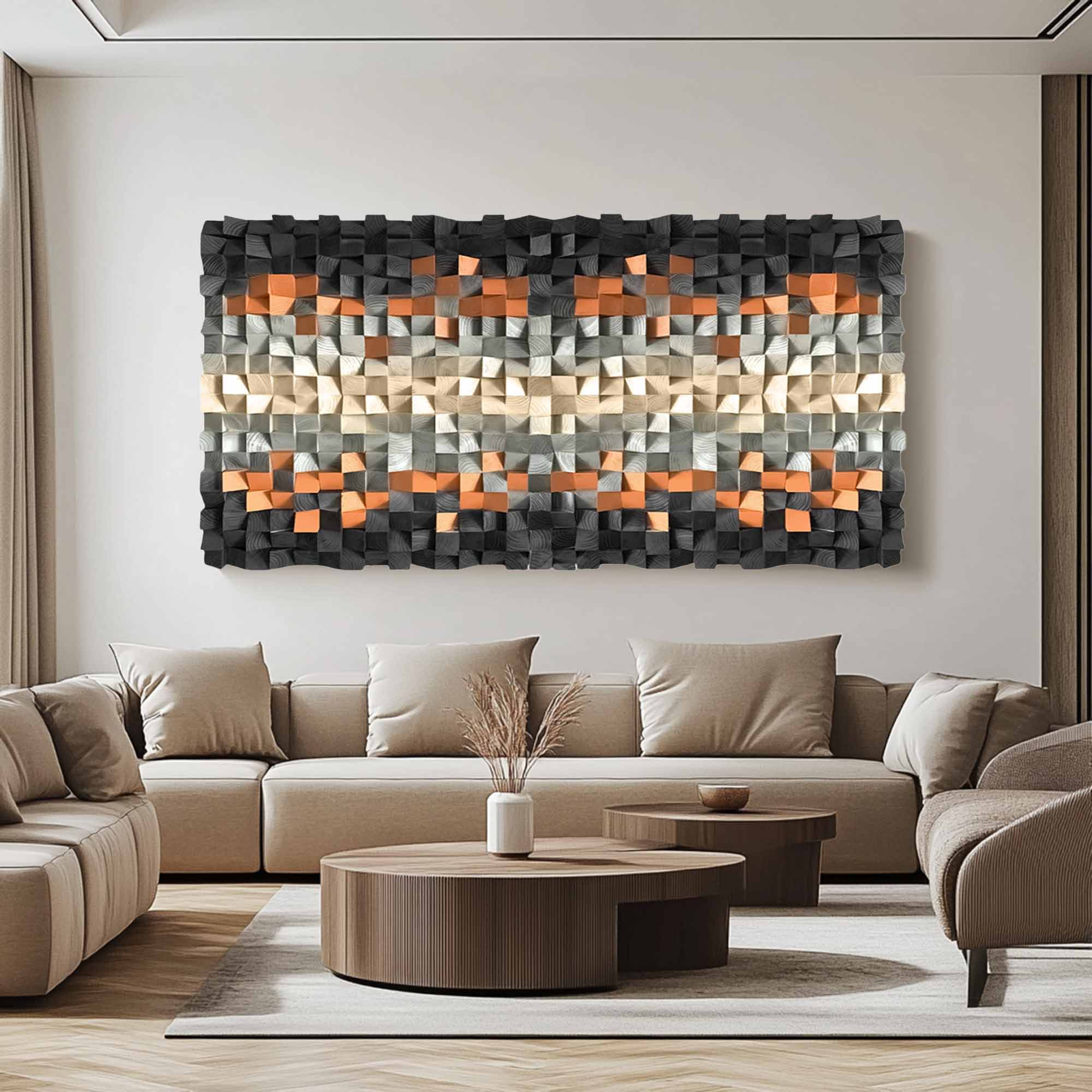Hand-Painted Wood Carving Wall Art: Abstract 3D Textured Sculpture art