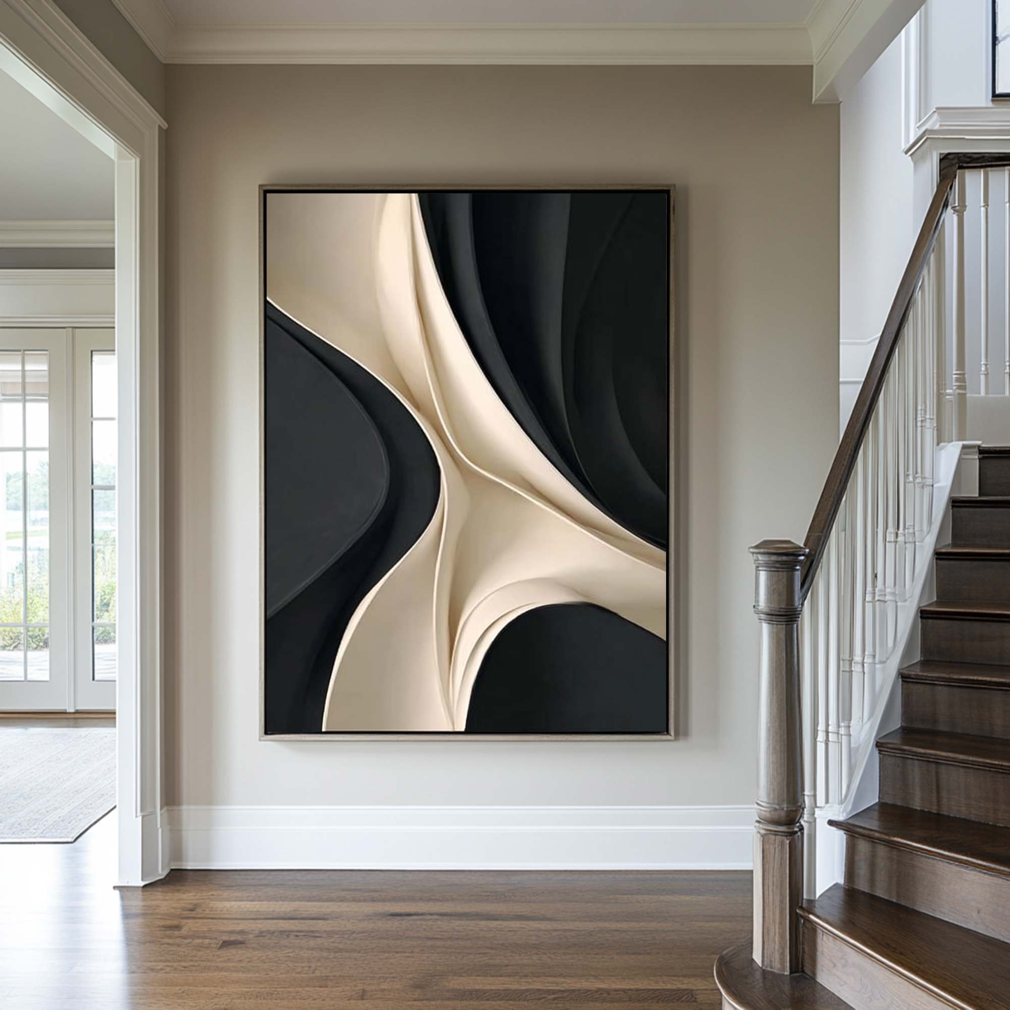 wood sculpture wall art Black and white texture wall decor carving art
