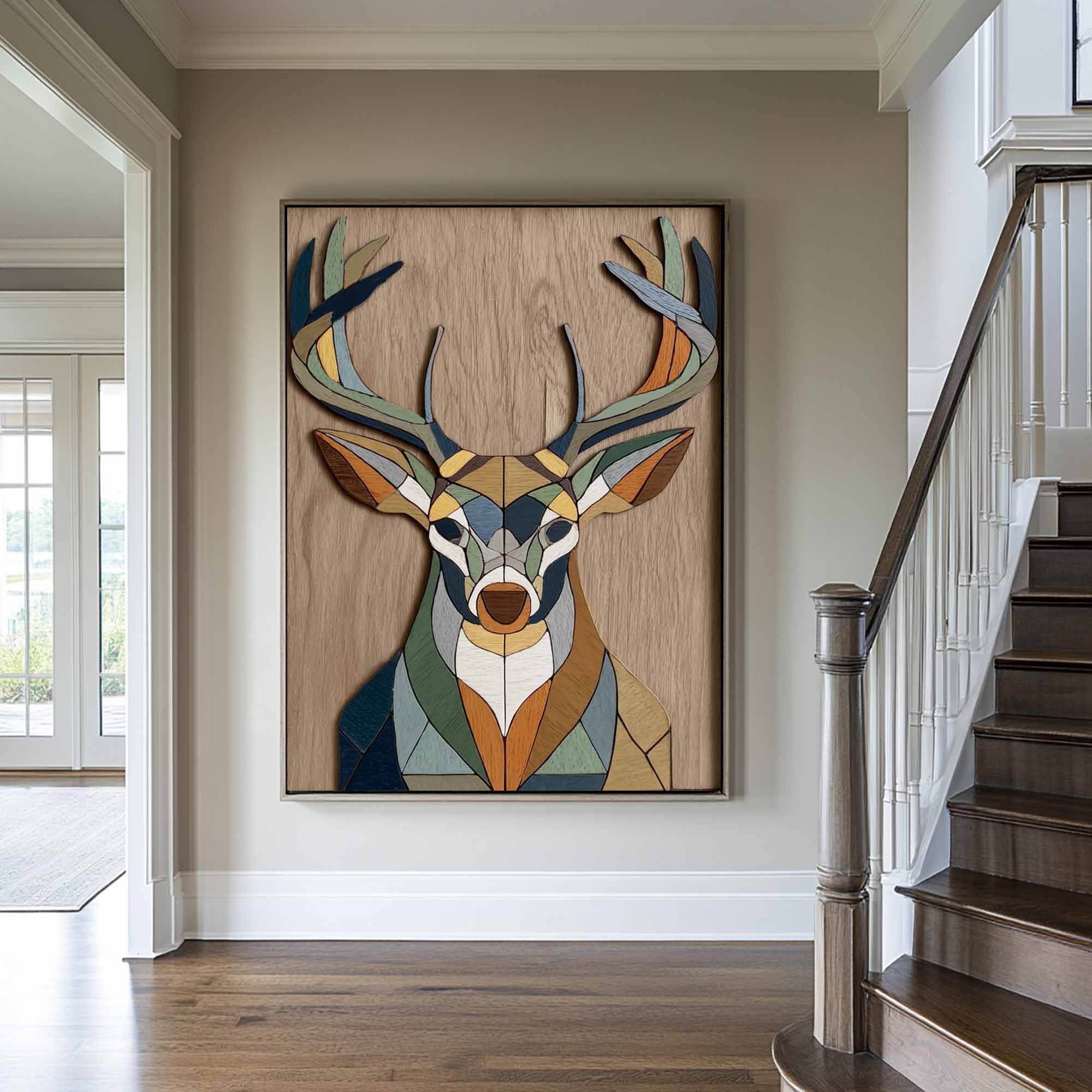Contemporary animal geometric decor wooden Minimalist stag wall art