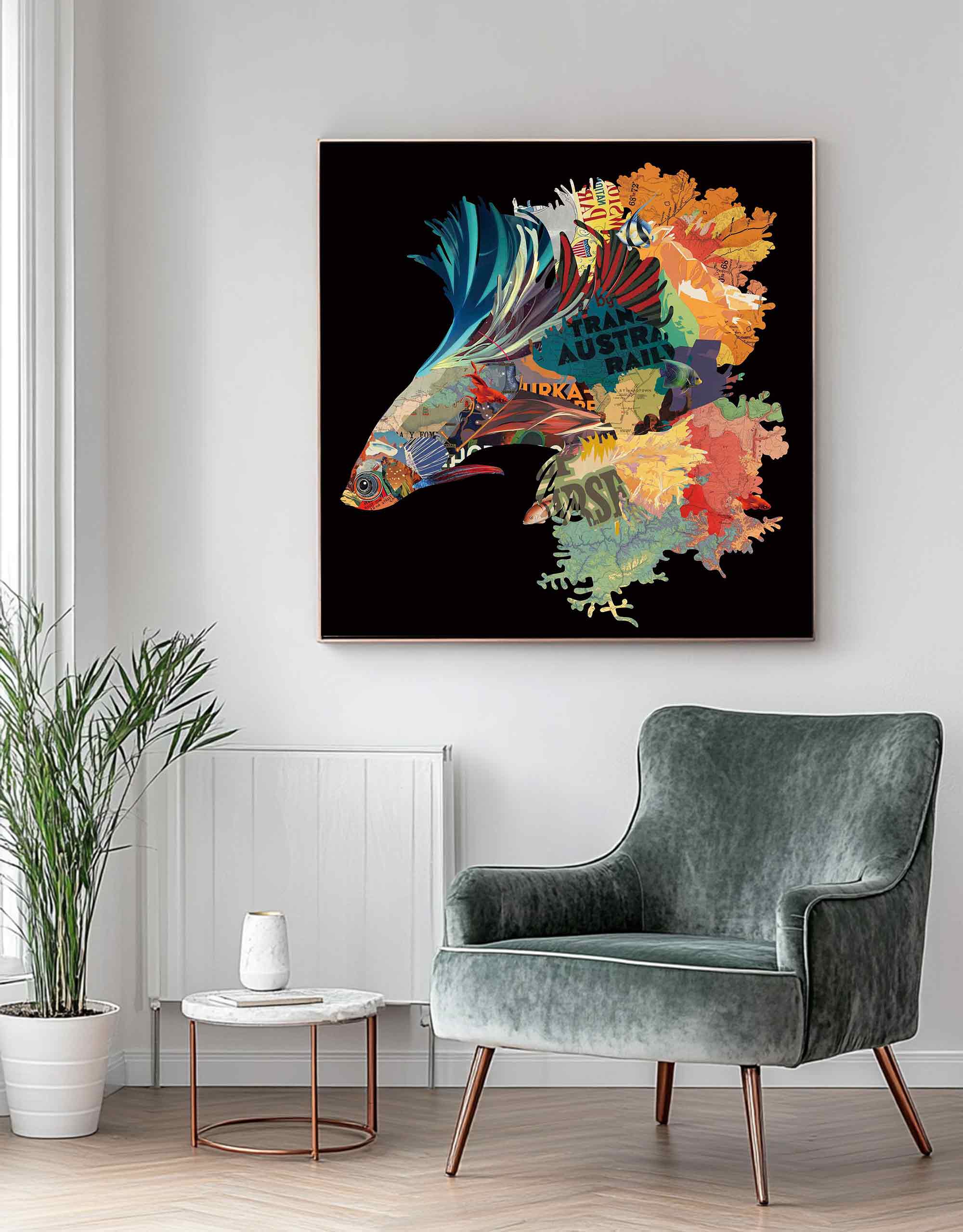 Color Carp Painting Collage art painting Carp collage art Carp painting