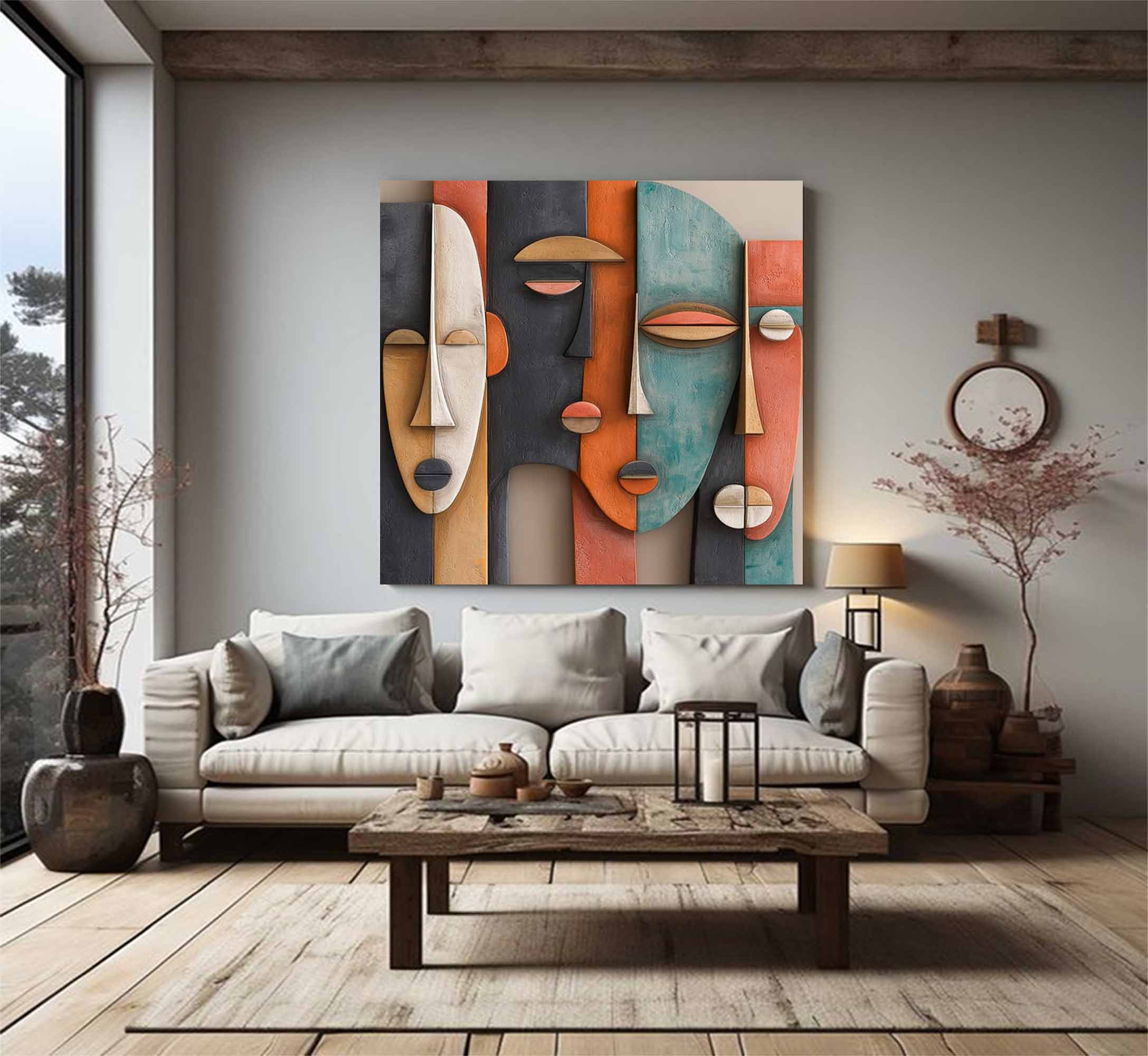 Abstract face painting Sculptured art Painting Wood carving wall art
