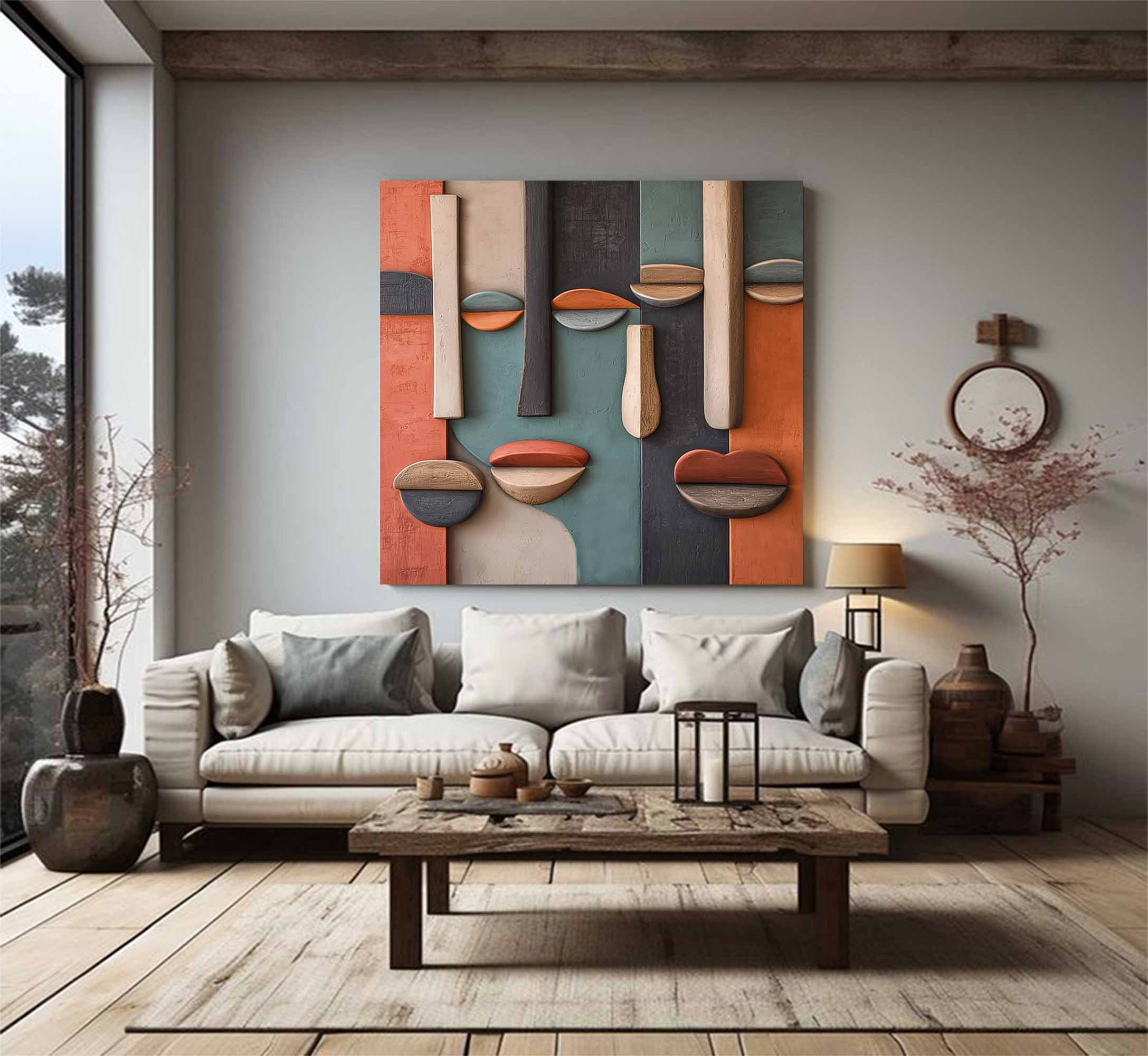 Face Sculptured art Painting Wood carving wall art Abstract painting