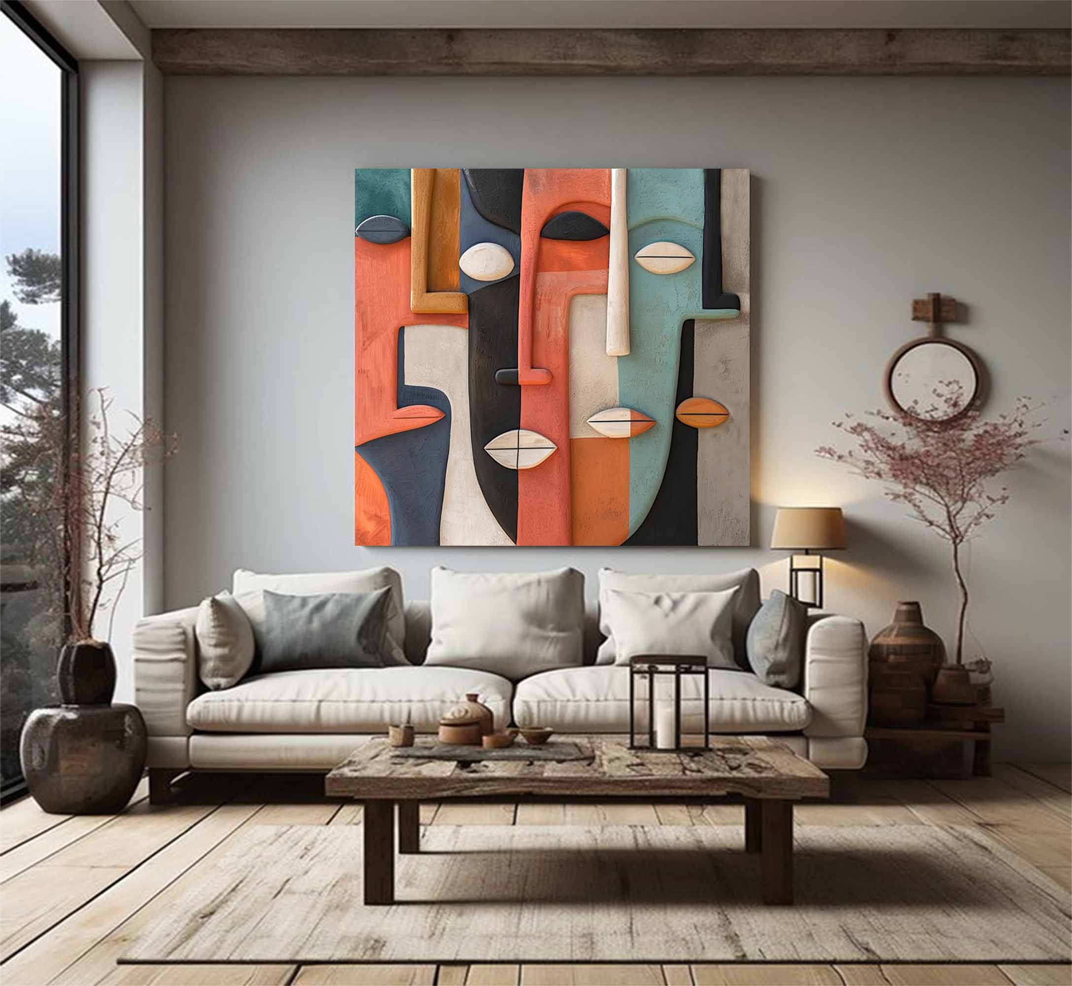 Wood carving wall art Face Sculptured art Painting Face Abstract wall art