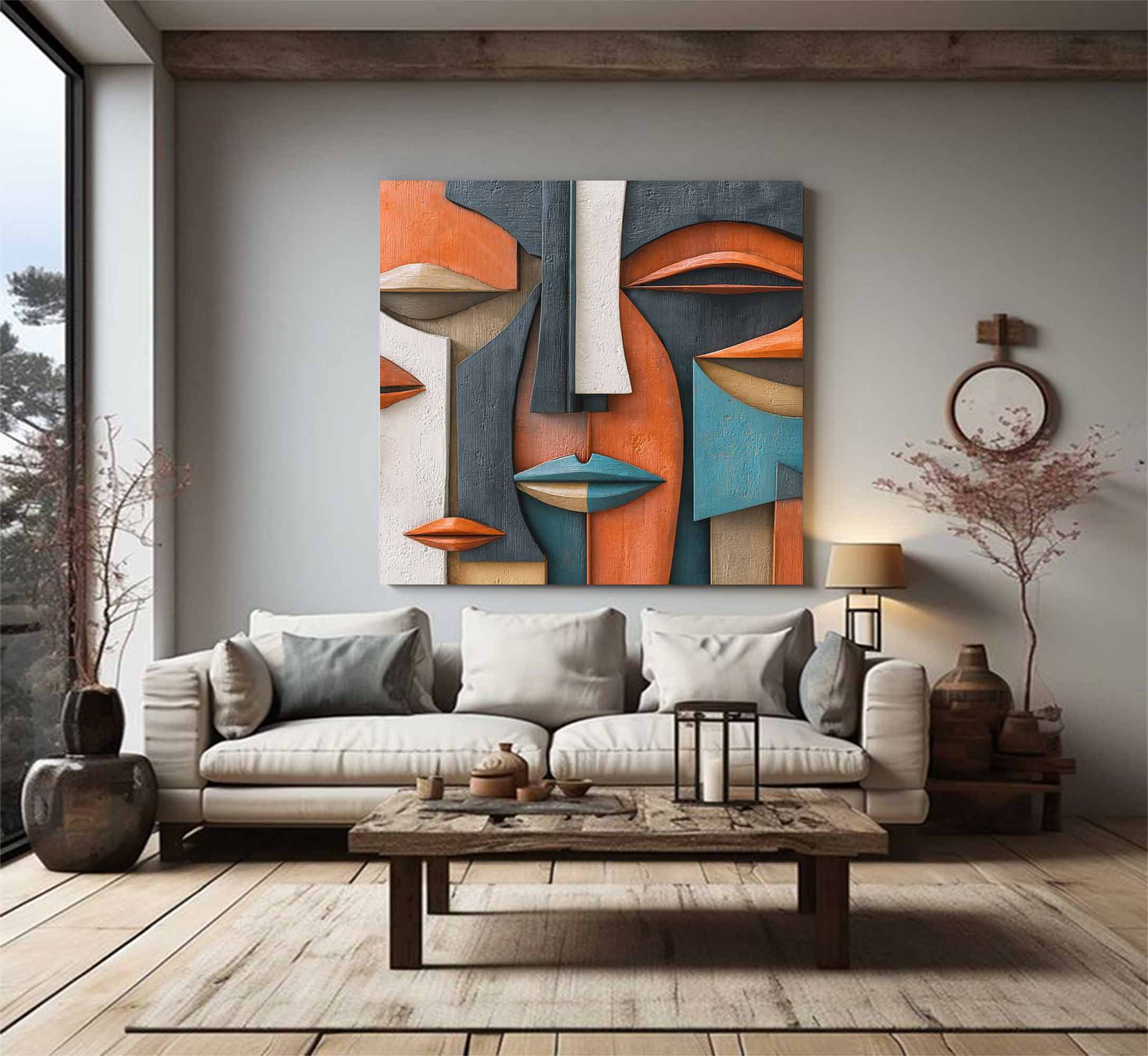 Hand-Painted Wood Carving Wall Art: Abstract 3D Textured Sculpture art