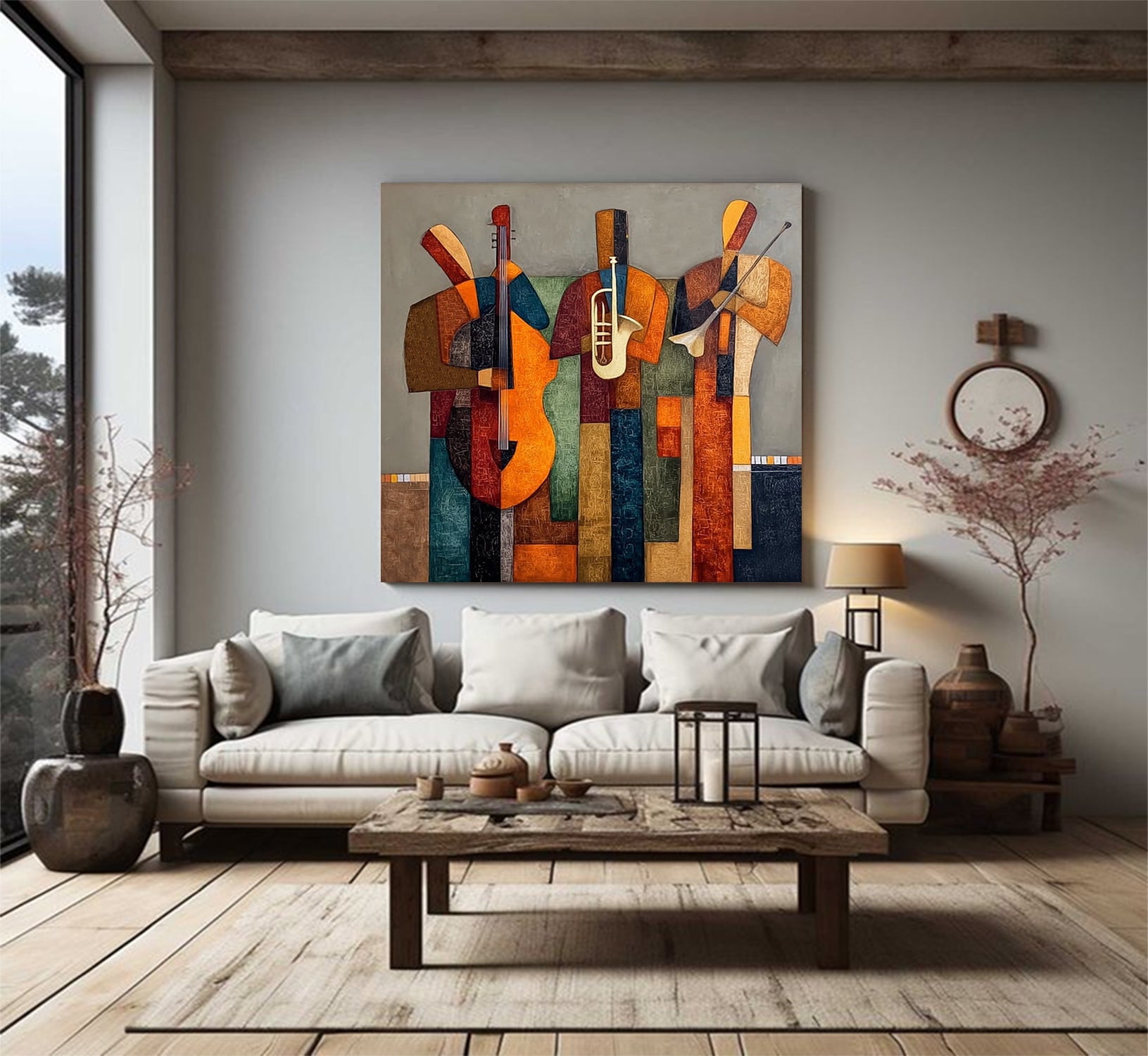 Hand Painted Modern Band Performance Abstract Figurative Oil Painting Wall Art for Living Room