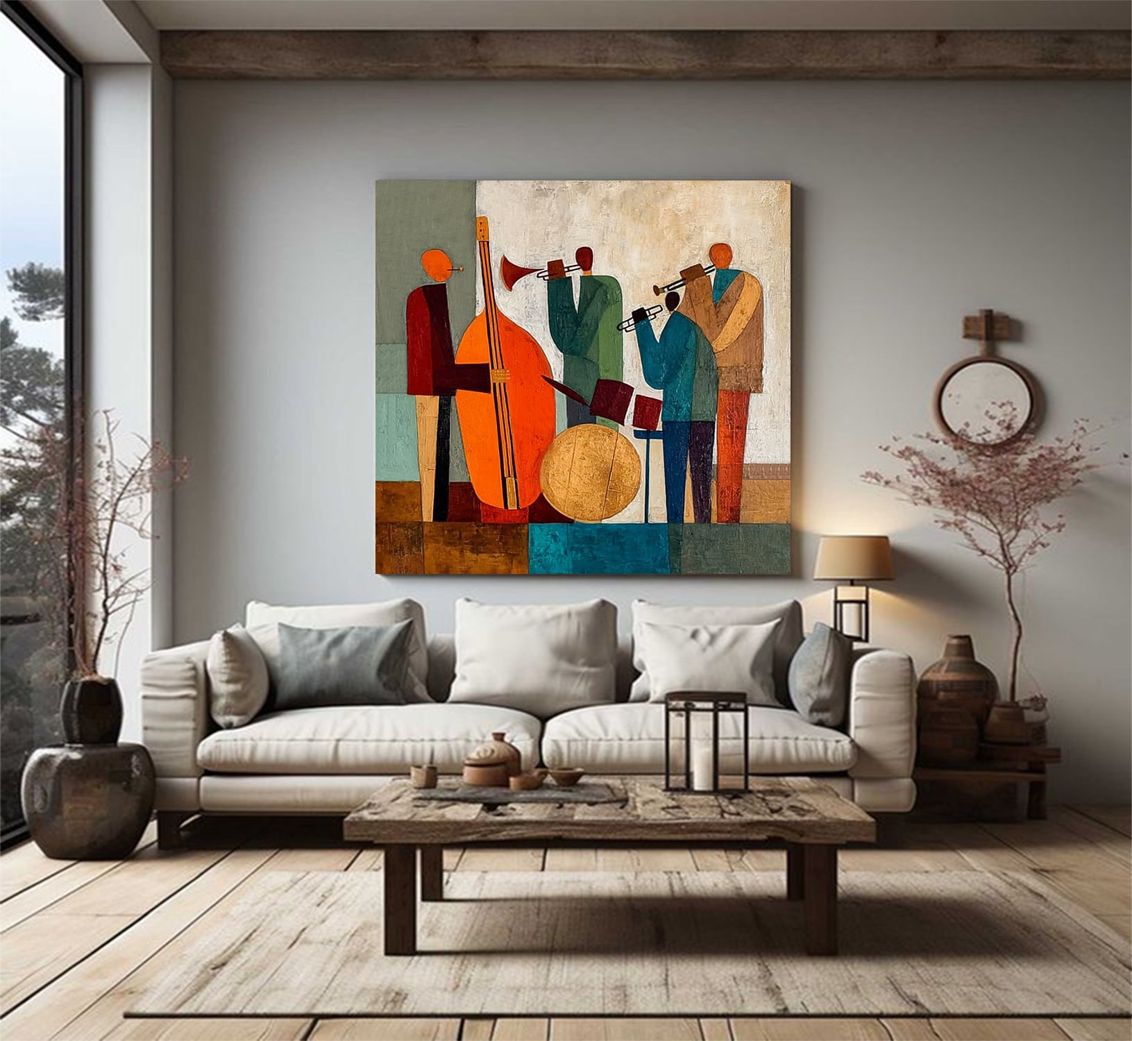 Sophisticated Jazz Band Abstract Wall Art - Textured Palette Knife Musical Painting for Modern Home