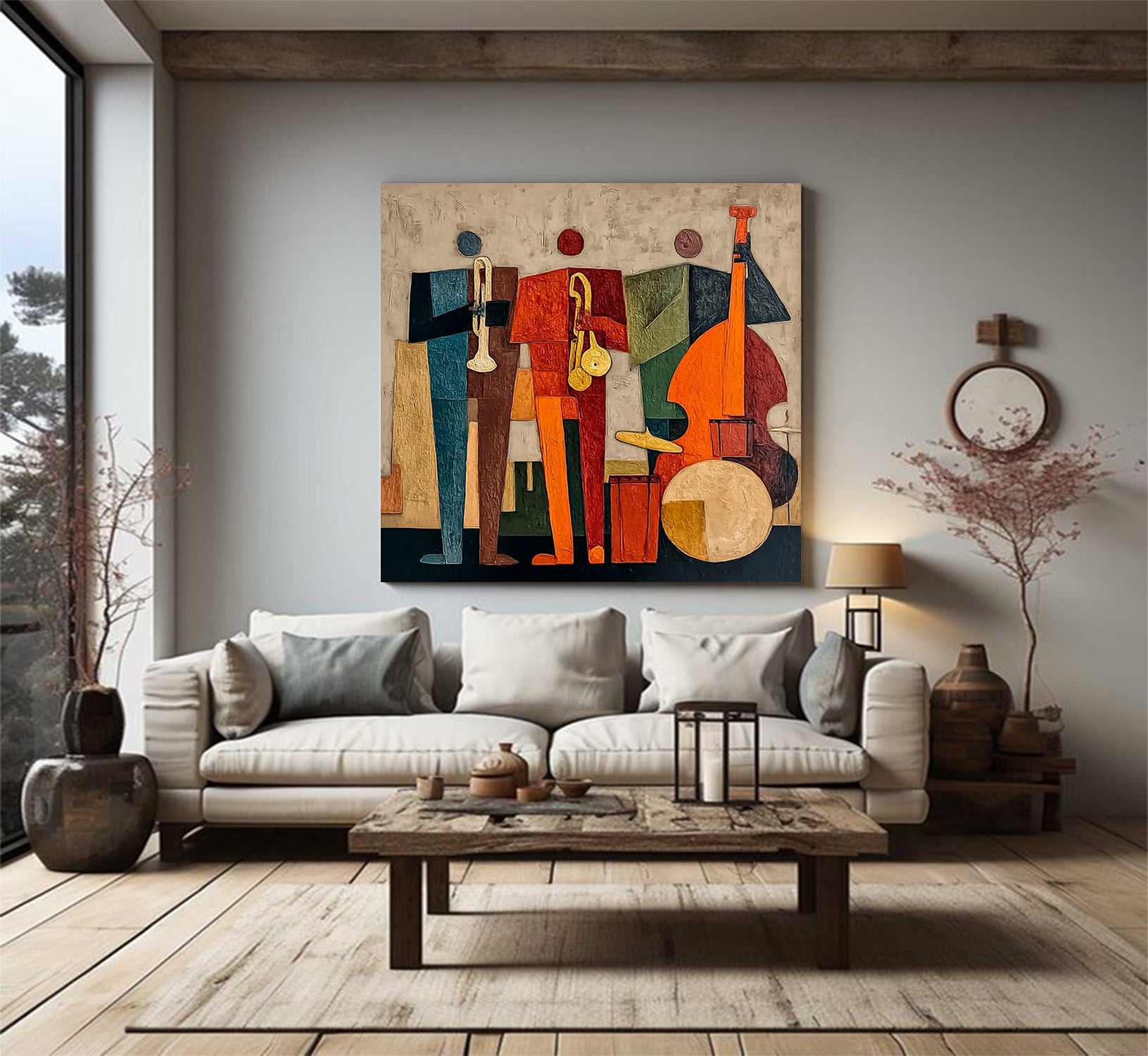 Modern Abstract Jazz Band Wall Painting - Textured Musicians Canvas Wall Art