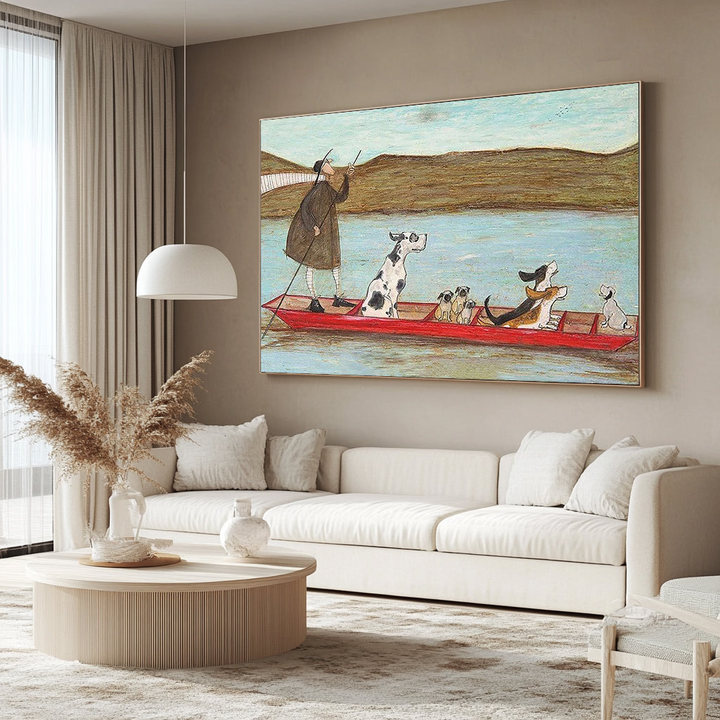 Modern Hand-Painted Canvas Wall Art, Quirky Animal Adventure Decor for Living Room
