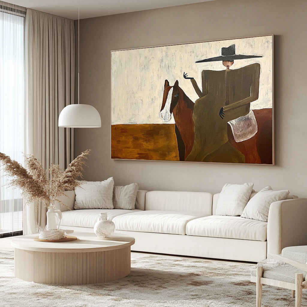 Modern Woman and Horse Painting Mid-century Modern Woman Painting